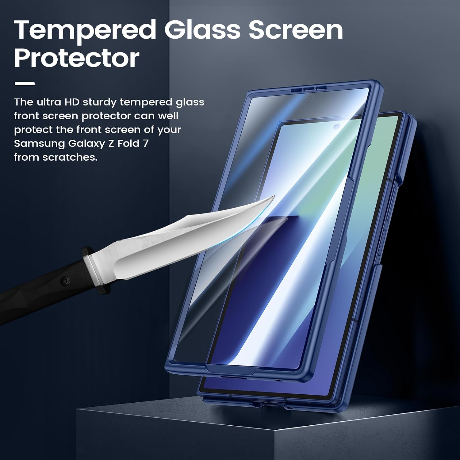 Detalle 2 de HWeggo for Samsung Galaxy Z Fold 7 case with built-in 9H screen protector (blue)