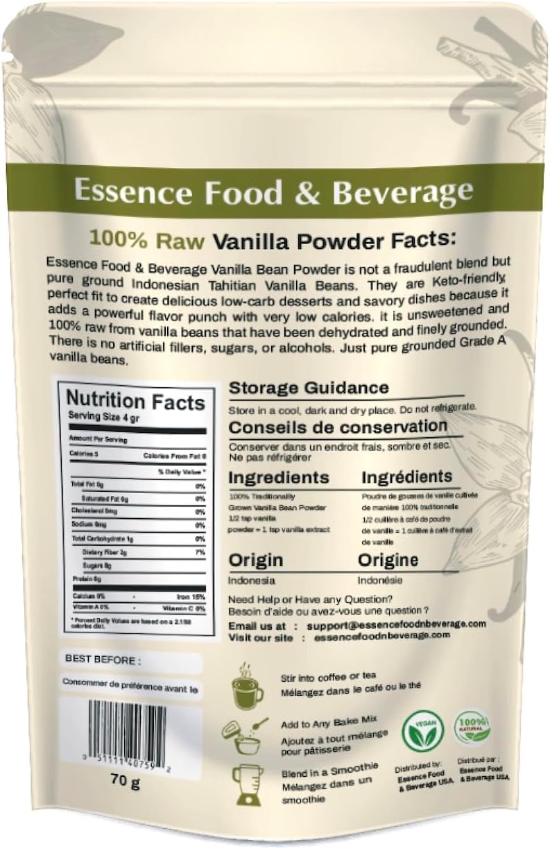 Thumbnail 1 de ESSENCE FOOD & BEVERAGE Vanilla Bean Powder, 70 g, Pure and Unsweetened