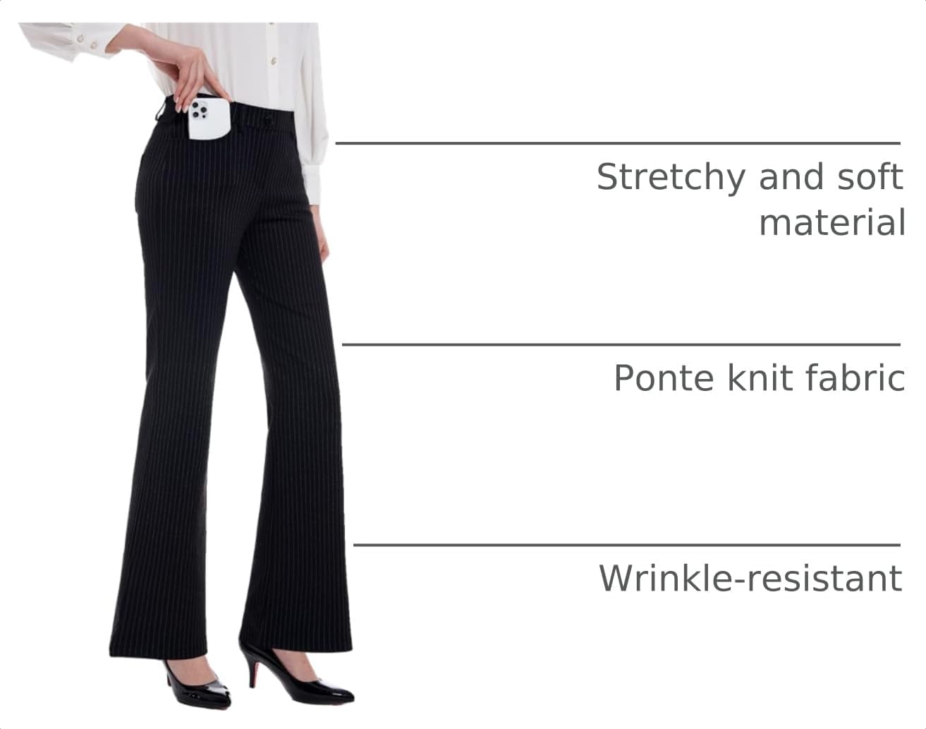 Detalle 2 de Tapata Women's Stretchy Bootcut Dress Pants 32"