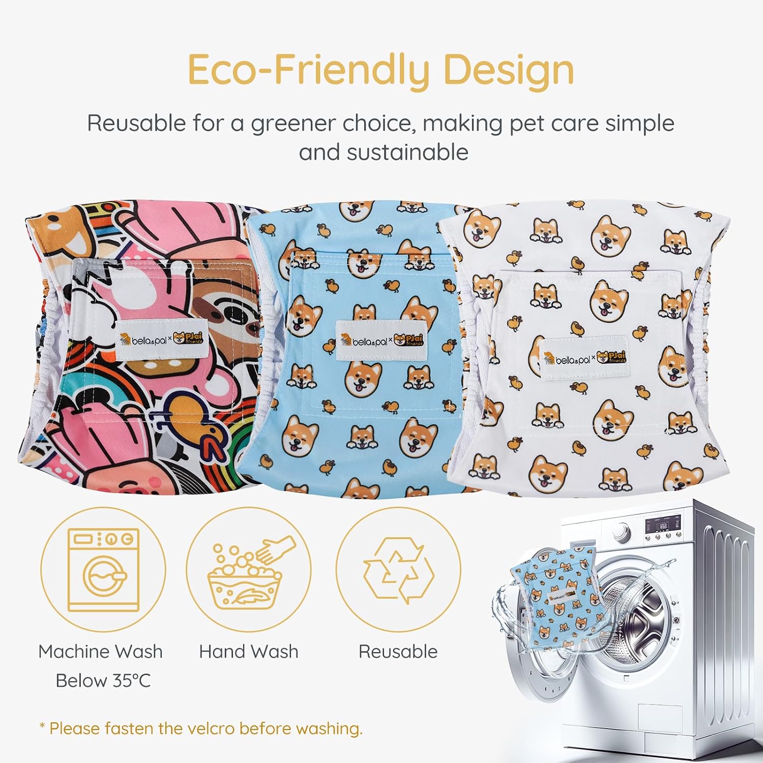 Detalle de Bella & Pal Belly Bands for Male Dogs (3 Pack) – Reusable, Washable Nappies for Small Dogs