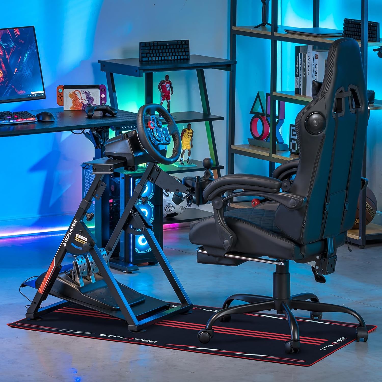 Thumbnail 3 de GTPLAYER supporto del volante per Logitech G923/G29/G920 e Thrustmaster T300RS/T500RS con pedane e poggiapiedi regolabili (rosso Pro Red)