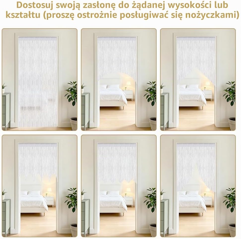 Detalle de OFFCUP zasłona sznurkowa na drzwi 100 × 200 cm, biała, z połyskującą nicią