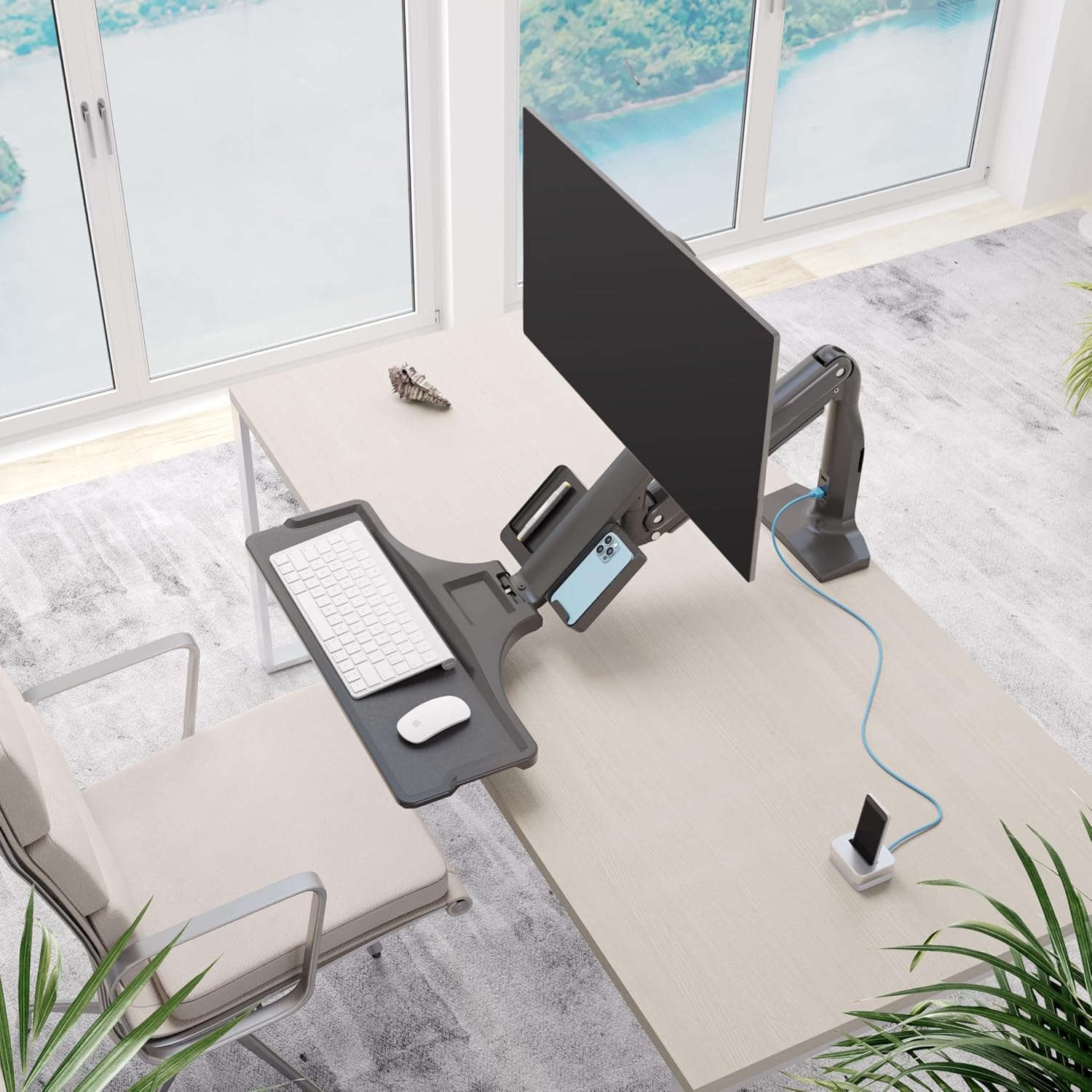 Thumbnail 1 de RICOO Support écran PC TS5411 pour écrans 17 à 32" (43 à 81 cm) avec ressort à gaz, clavier/souris et fixation VESA 75x75