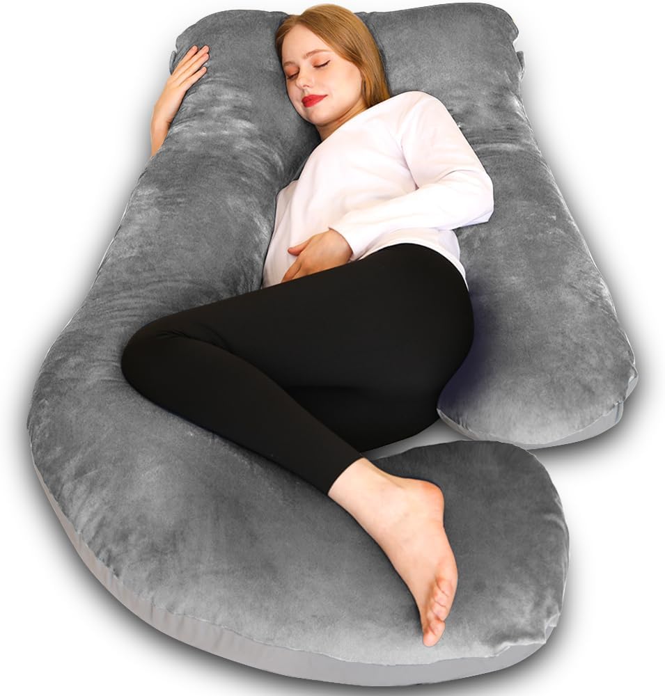 Detalle de Chilling Home 55-Inch J-Shaped Pregnancy Pillow for Sleeping