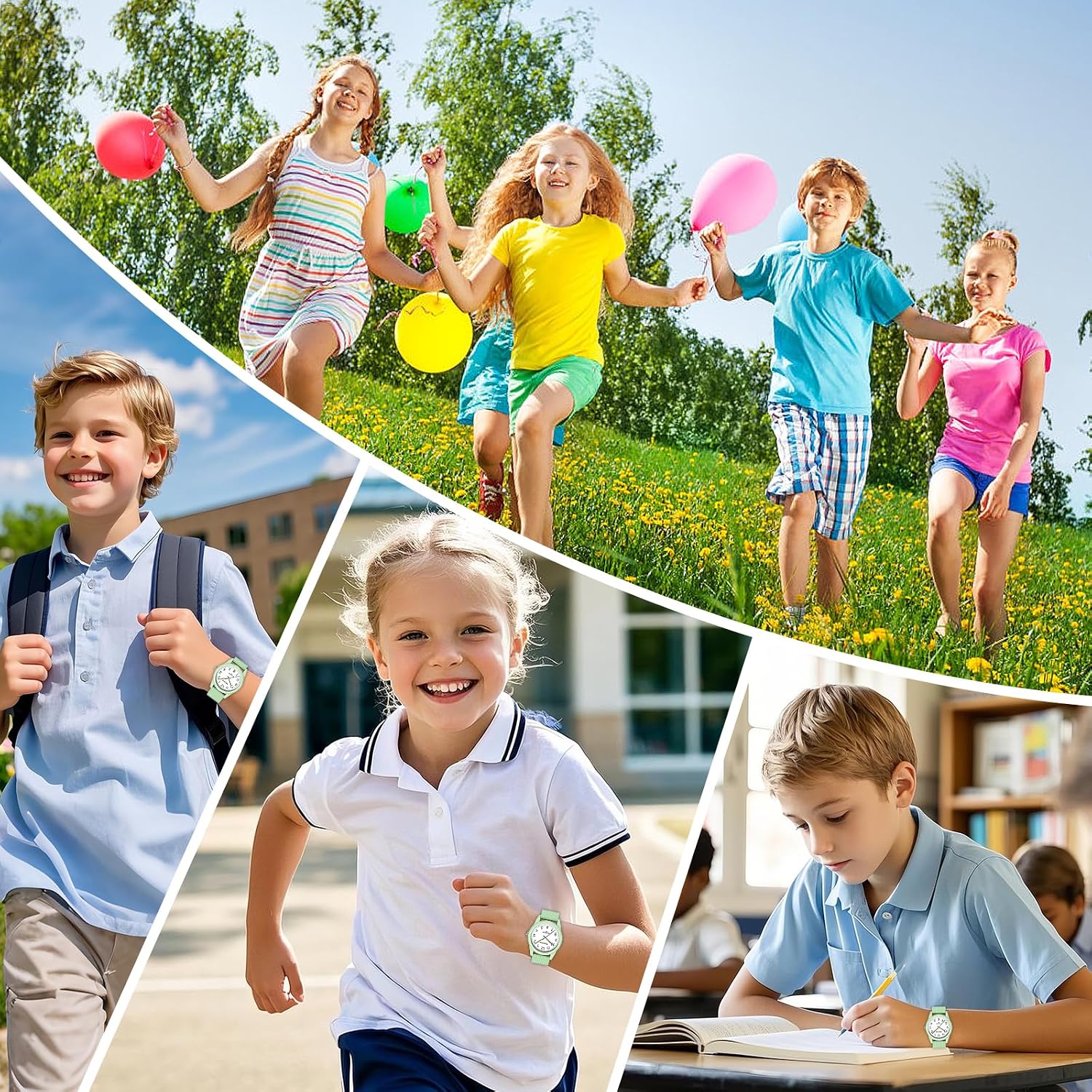 Detalle de SOCICO Kinder Uhr Analog Grün – Lernuhr für 4–12 Jahre, wasserdicht bis 50 m, weiches Band