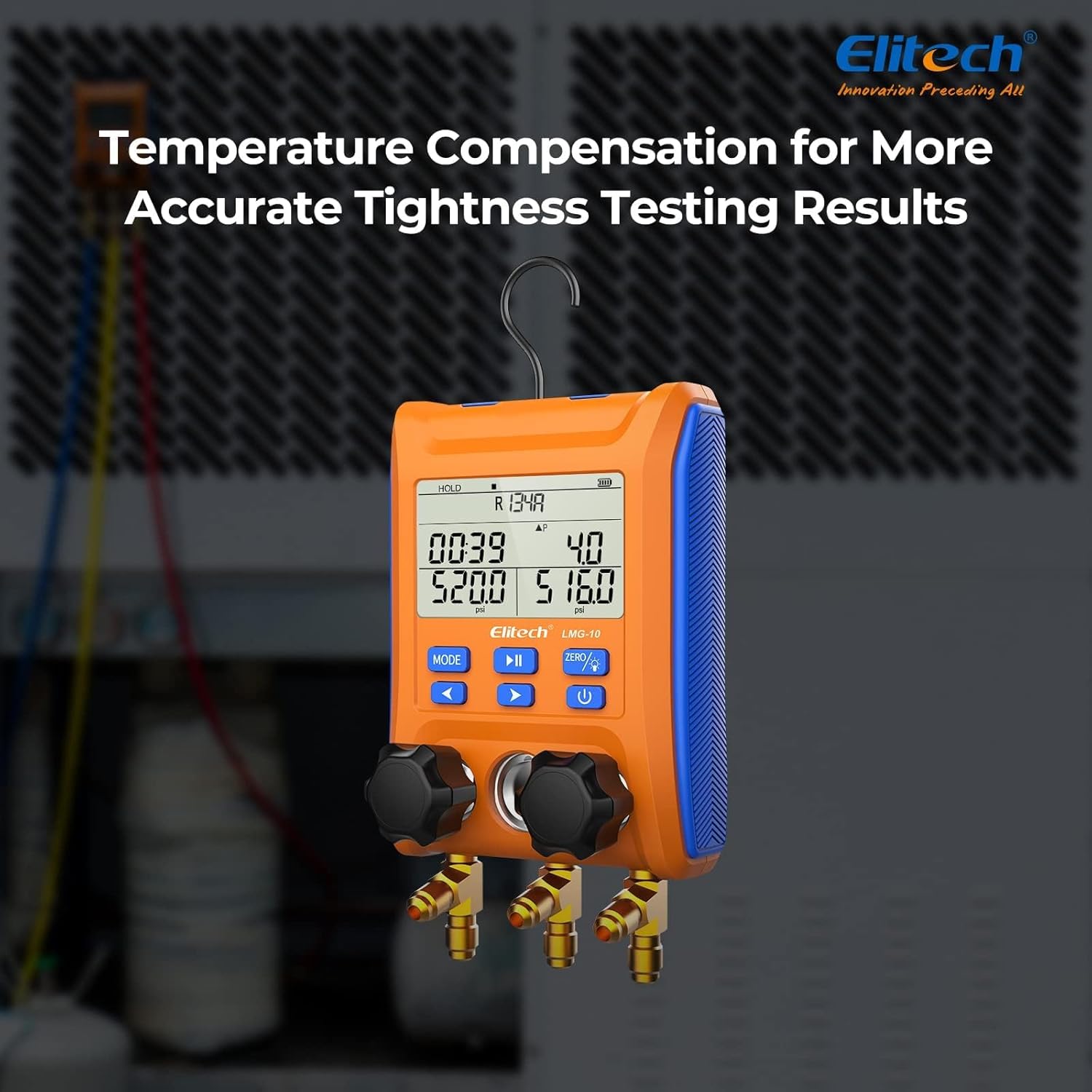 Thumbnail 4 de Elitech LMG-10 digital manifold gauge for HVAC testing with 2 temperature clamps