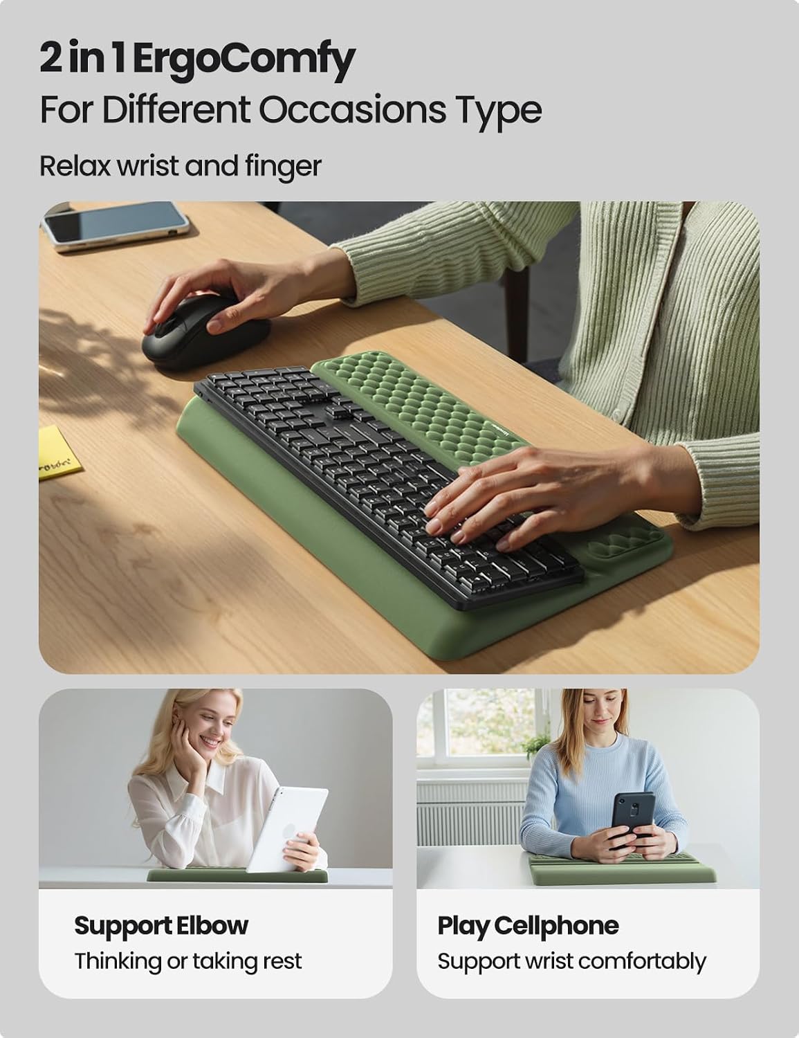 Detalle de VAYDEER Repose-poignets ergonomique 2-en-1 pour clavier avec support rose