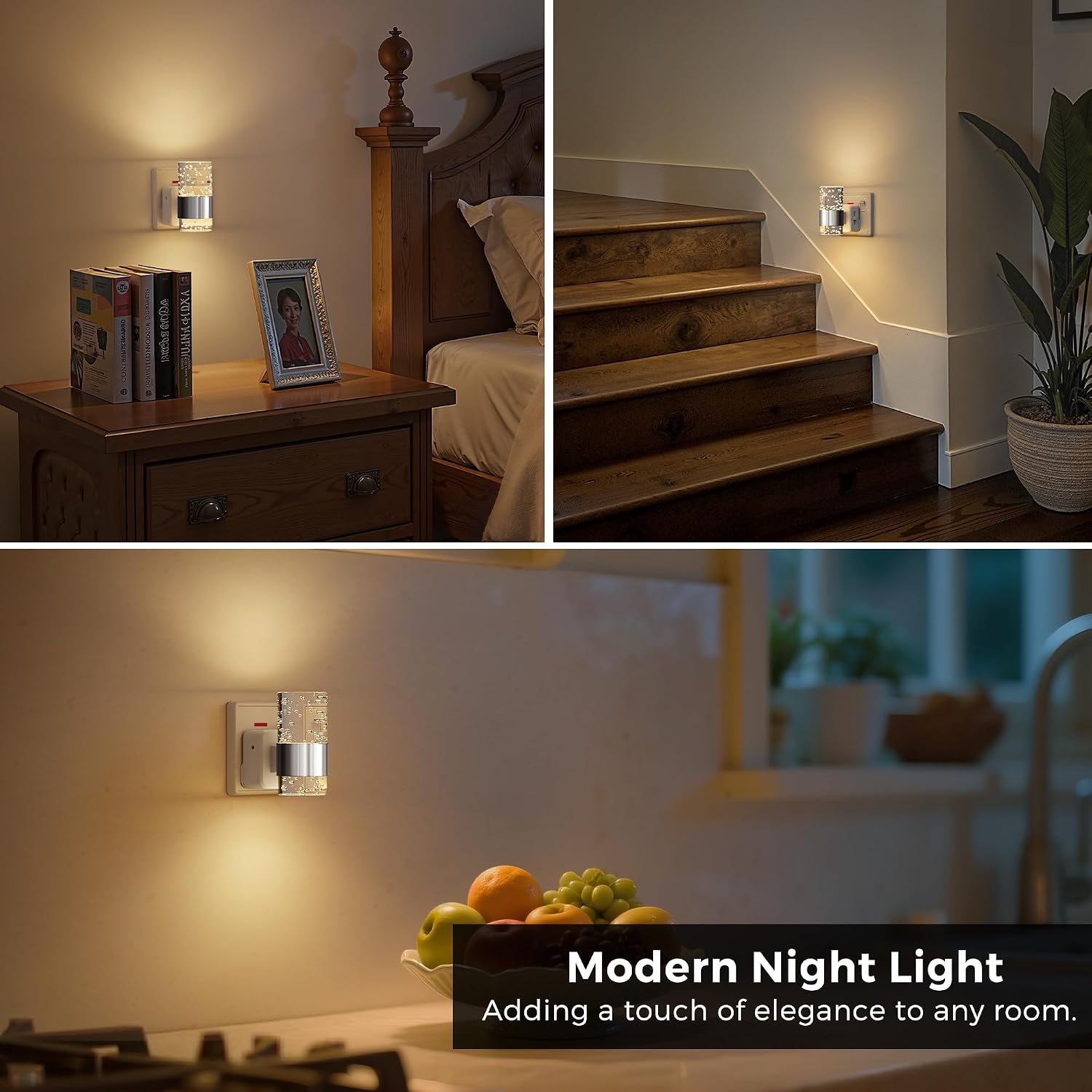 Detalle 2 de LOHAS-LED Acrylic Plug-in Night Light with Dusk to Dawn Sensor & Adjustable Brightness (Warm White 3000K) – 1 Pack