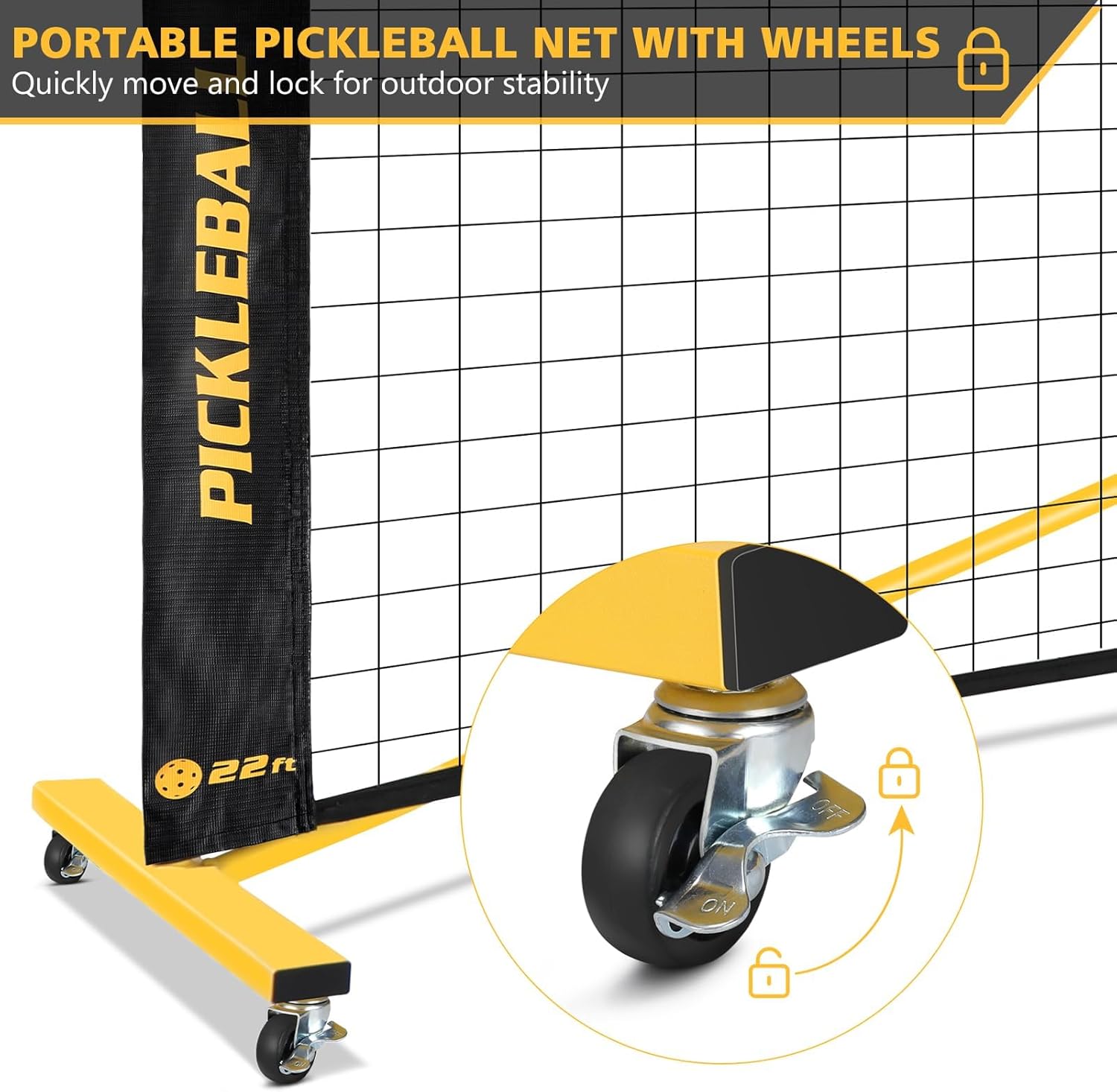 Detalle de Portable Pickleball Net Set with Wheels 22 ft