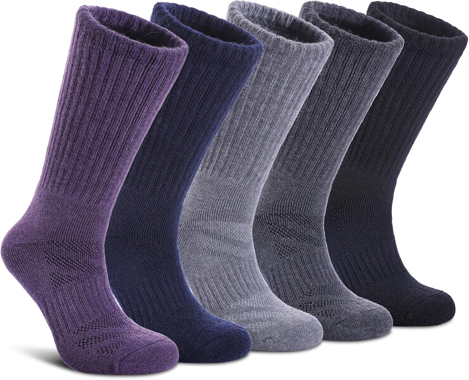 Detalle de LANLEO Merino Wool Hiking Socks, 5-Pair Cushioned Moisture-Wicking Crew Socks