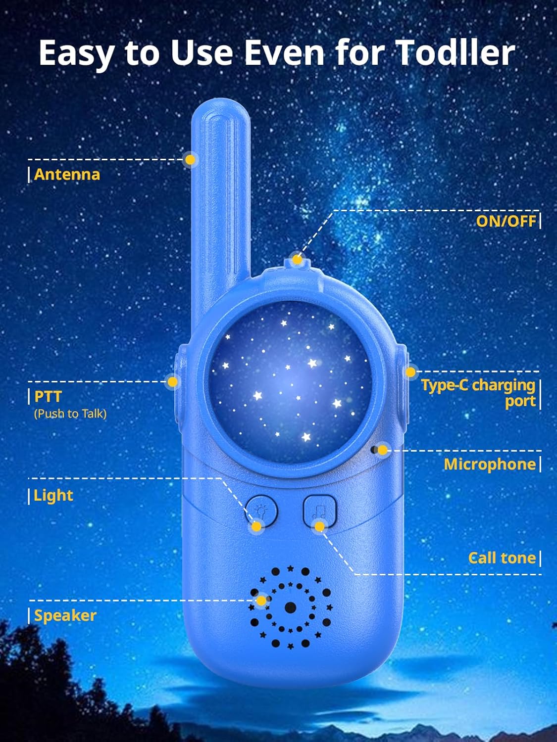 Detalle de Inspireyes Kinder-Walkie-Talkies im 2er-Set (für 3–8 Jahre) – wiederaufladbar, Indoor & Outdoor