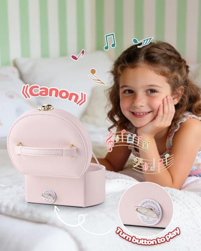 Detalle de VLANDO Caja de música joyero para niñas con bailarina: organizador portátil con espejo y candado