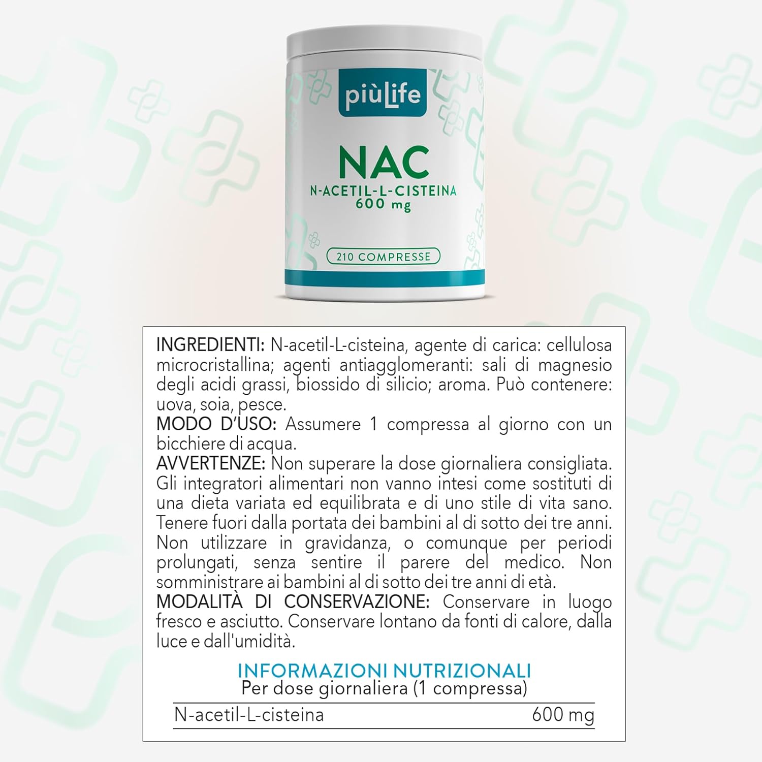 Thumbnail 6 de PiùLife NAC n‑acetilcisteina 600 mg 210 compresse 💊