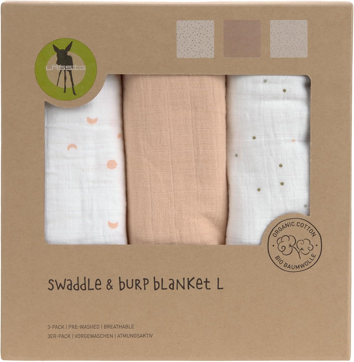 Thumbnail 4 de LÄSSIG Baby Puckdecke / Spuckdecke / Mulltuch 3er Set 85 x 85 cm Moon Peach (Baumwolle)