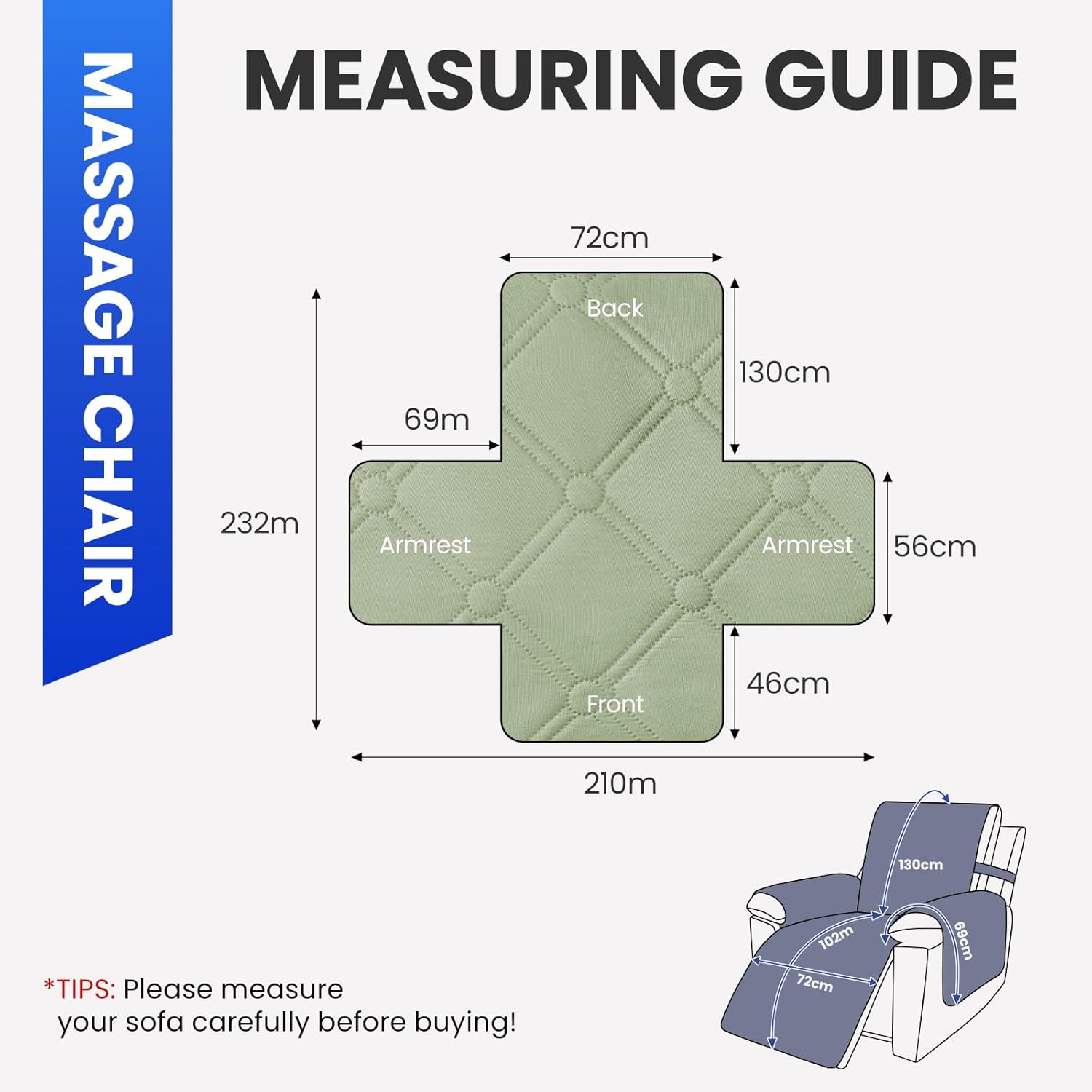 Thumbnail 2 de Ystyle housse 100% étanche pour fauteuil relax inclinable électrique, vert menthe