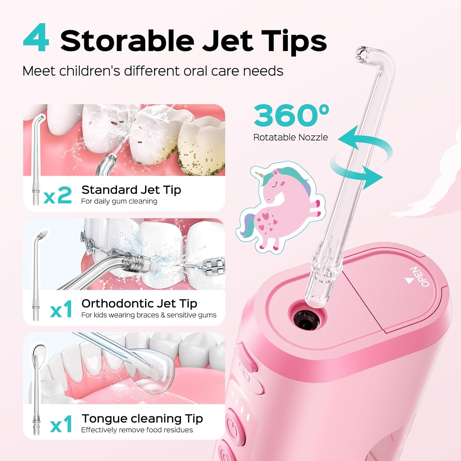 Thumbnail 6 de COSLUS T40 Portable Water Flosser for Kids (Ages 6+), 4 Gentle Modes for Braces & Sensitive Teeth, Pink
