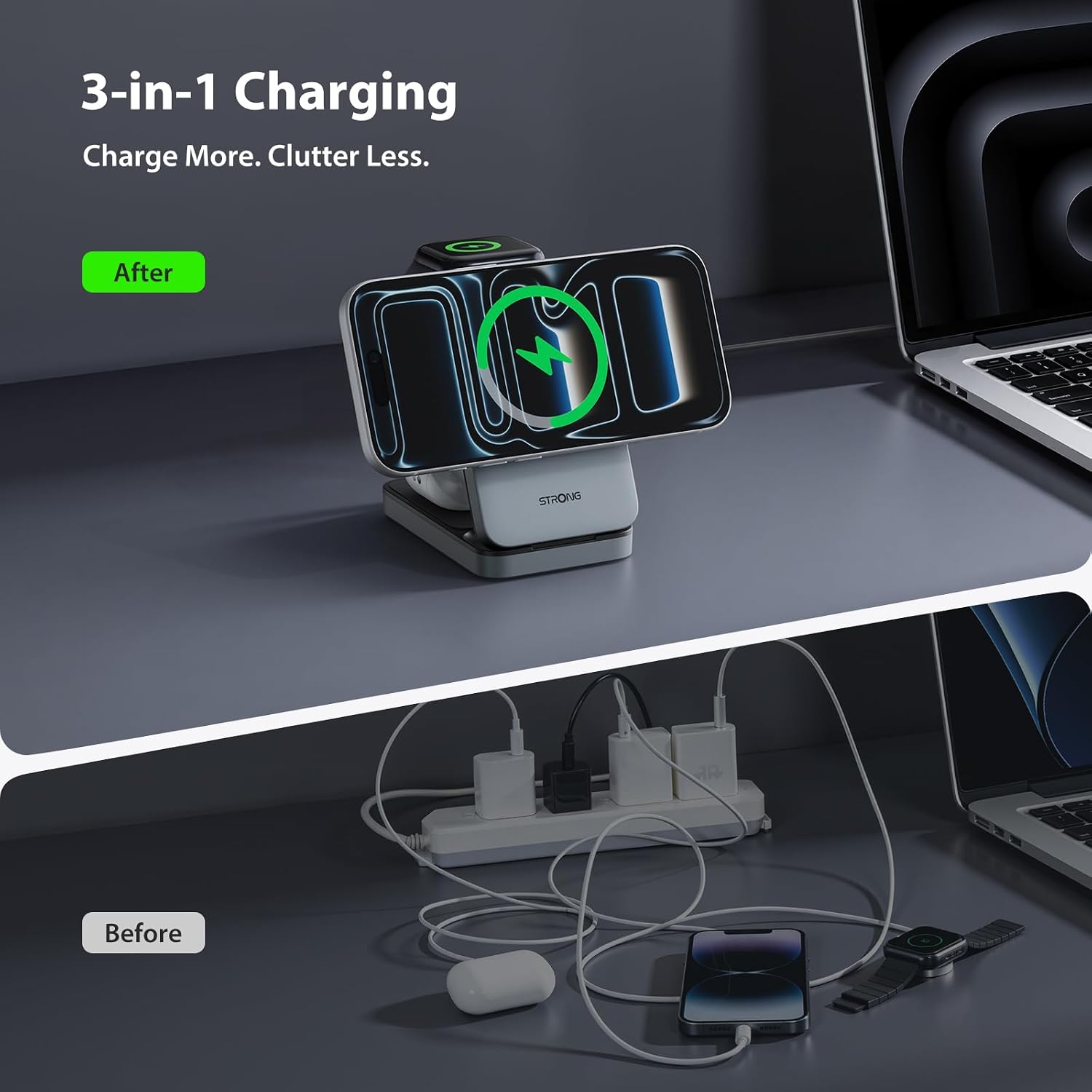Detalle de STRONG 3-in-1 Wireless Charging Station, 25W