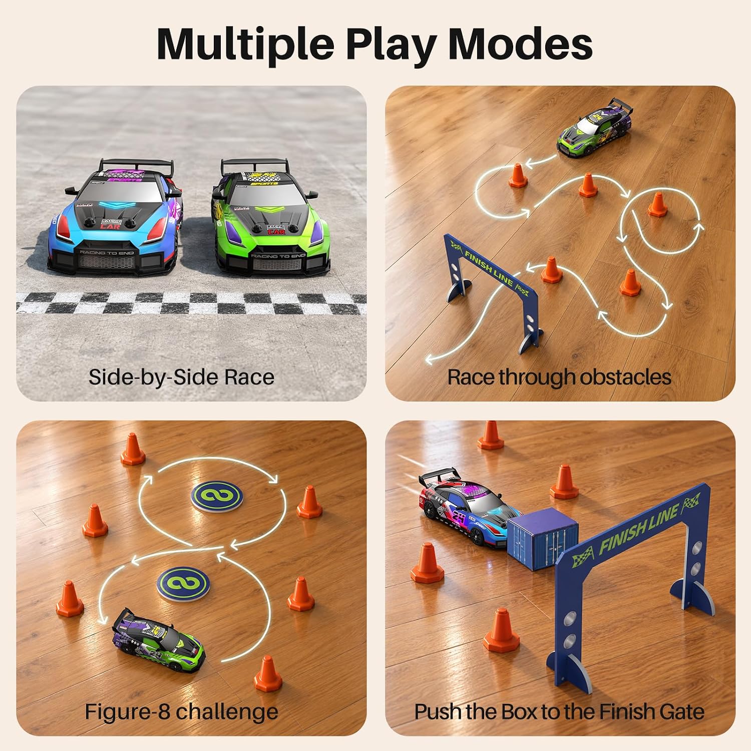 Detalle de Geyiie G1 1:24 RC Drift Cars, 2-Pack with 4WD and Grip Tires