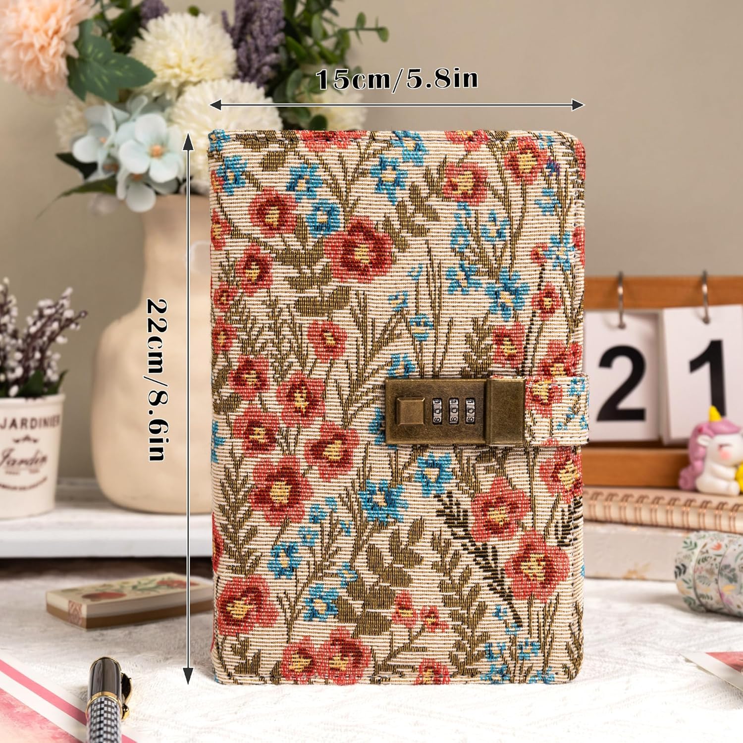 Thumbnail 1 de TIEFOSSI Embroidered Diary with Lock — A5 Hardback Journal for Thoughtful Writing