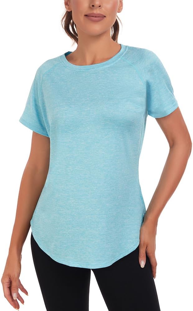 Detalle 2 de Jlowesun Sport-Shirt Damen – kurzärmelig, feuchtigkeitsableitend, Mesh-Rückendesign, lockere Passform