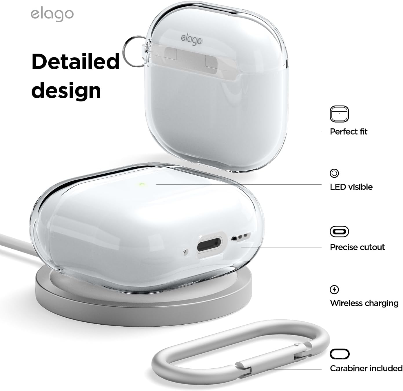 Detalle 1 de elago EAP4CL-HANG-TR Clear AirPods Case with Keychain, TPU and Wireless Charging