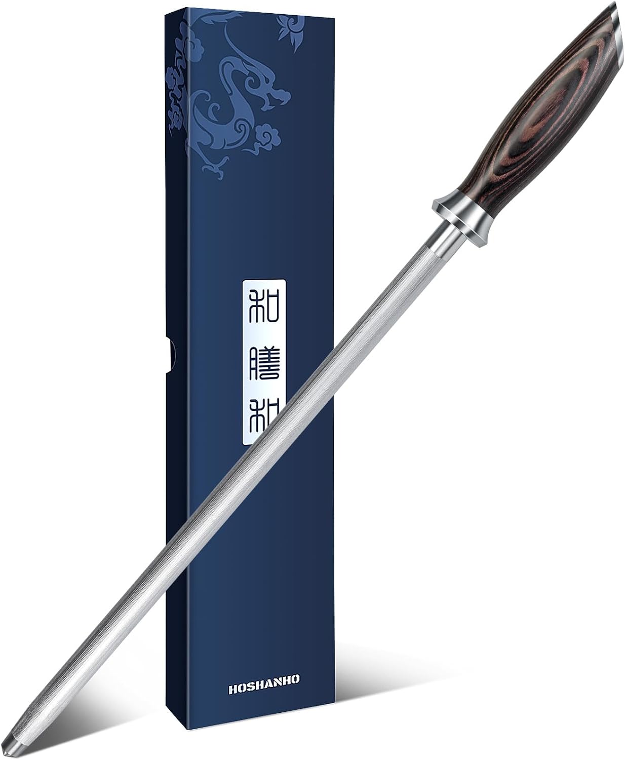 Detalle de HOSHANHO 12-Inch Honing Rod, High-Carbon Steel with Pakkawood Handle