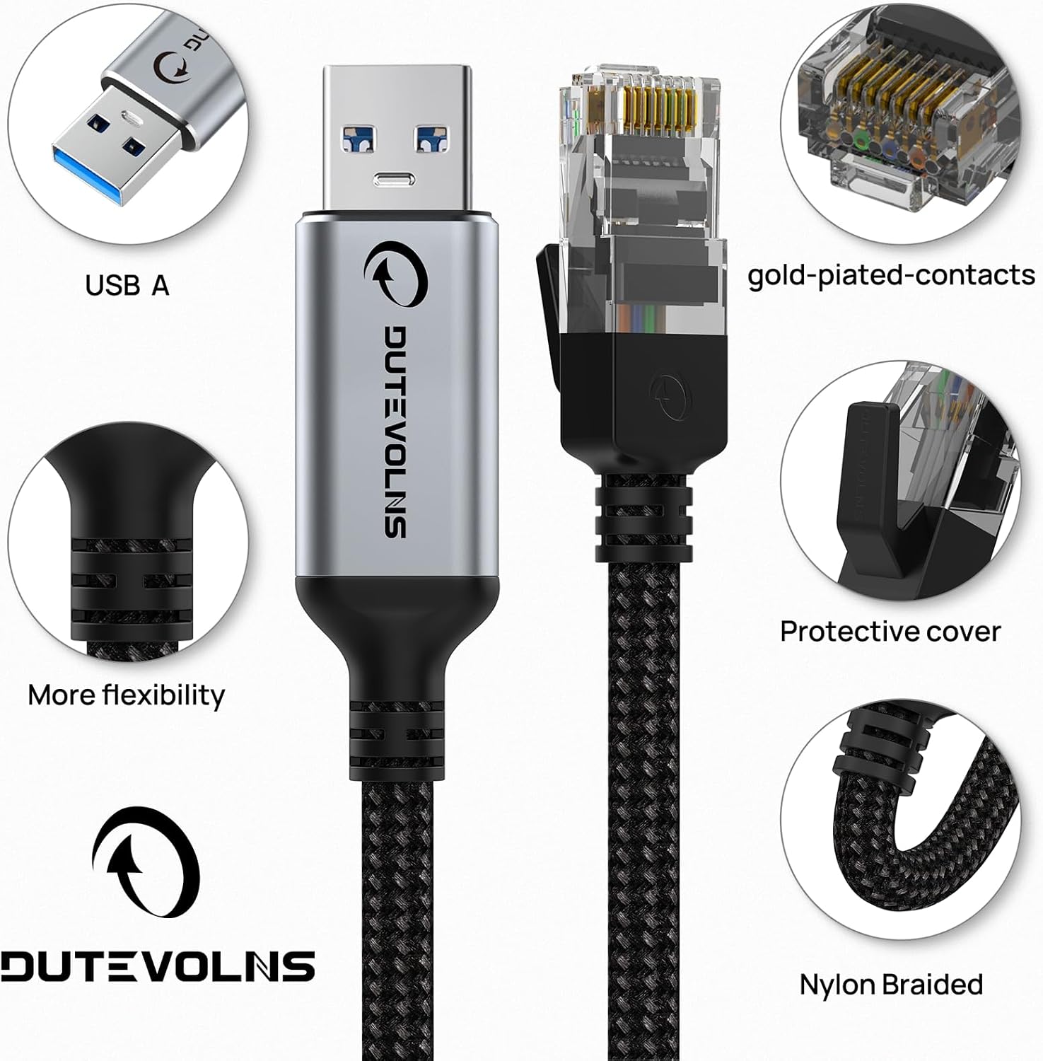 Thumbnail 5 de Dutevolns Câble USB vers Ethernet 3 m – 1 Gbit