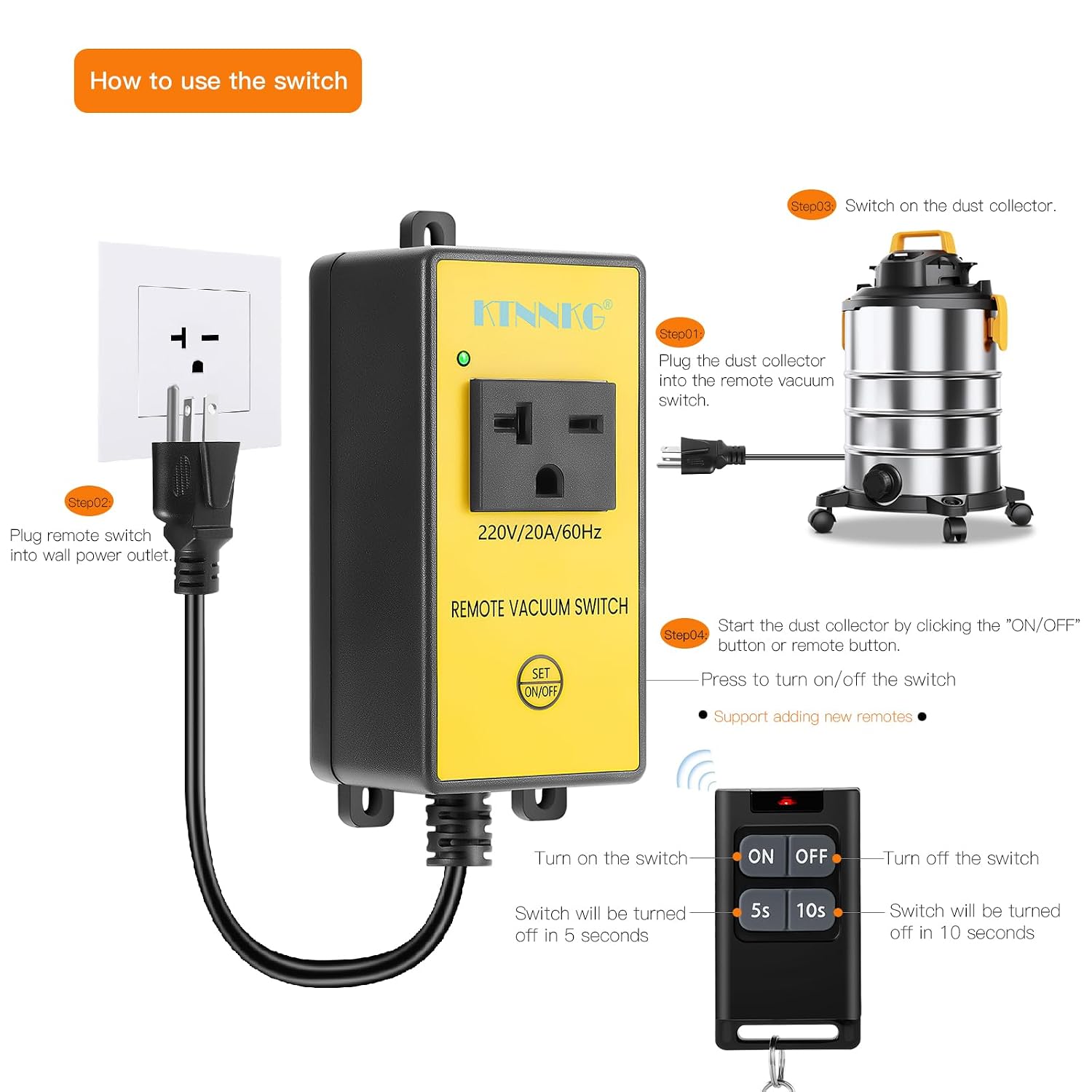 Thumbnail 1 de KTNNKG NEWKT-V201 Automatic Remote Vacuum Switch, 220V, 20A, 5s/10s Delay