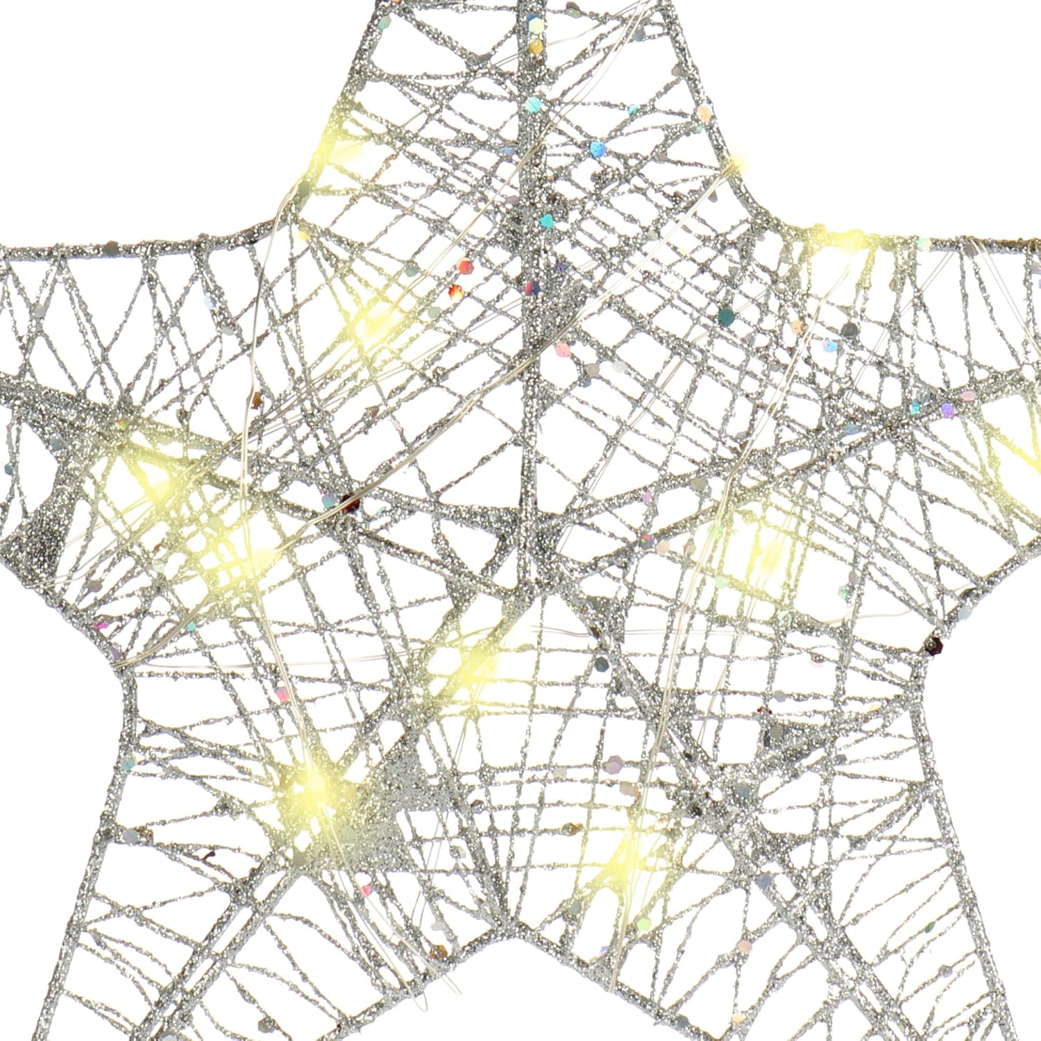 Detalle de COM-FOUR® déco LED étoile Noël – Étoile suspendue argentée à paillettes avec minuterie
