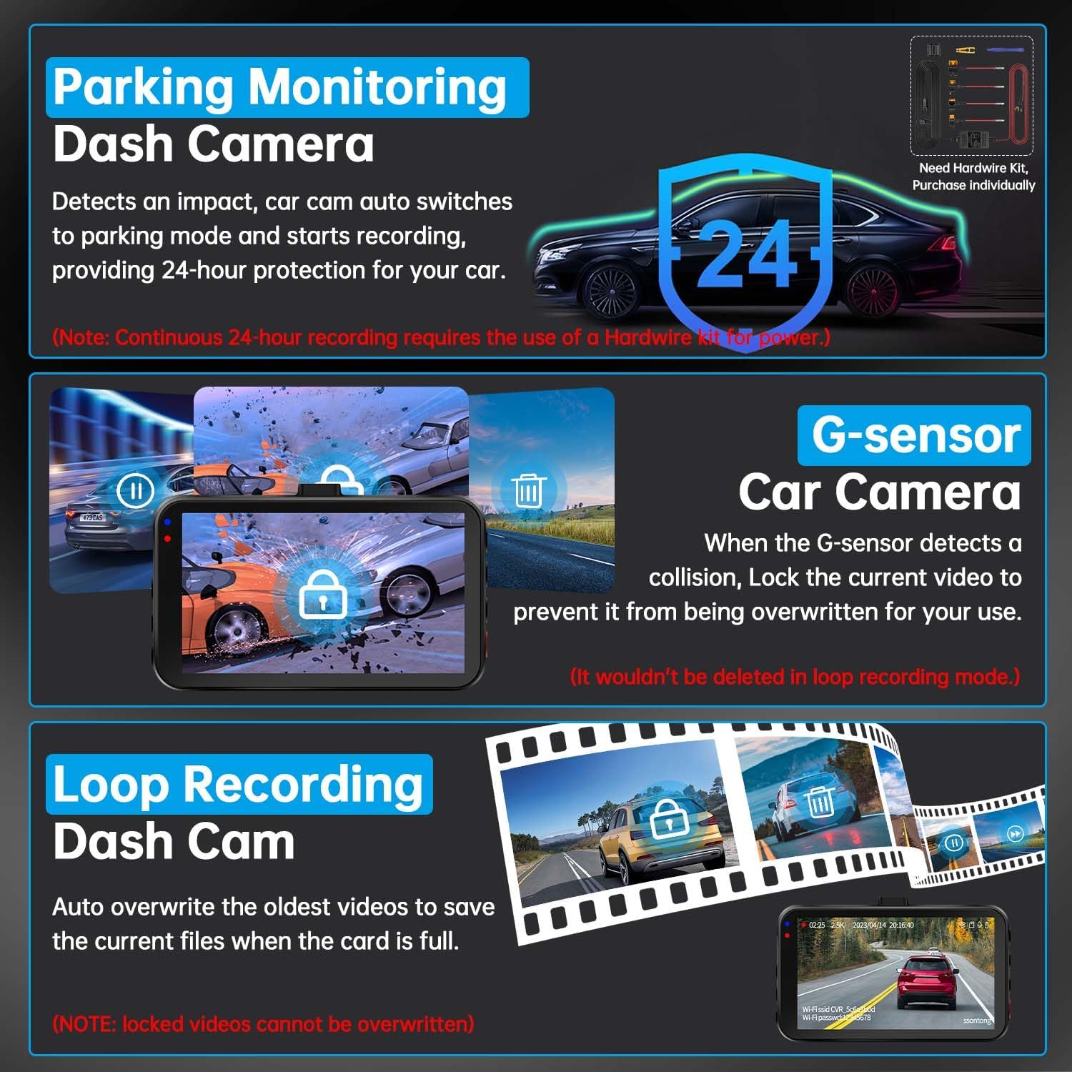 Thumbnail 5 de Dash Cam 2.5K Front + 1080P Rear with 64GB card