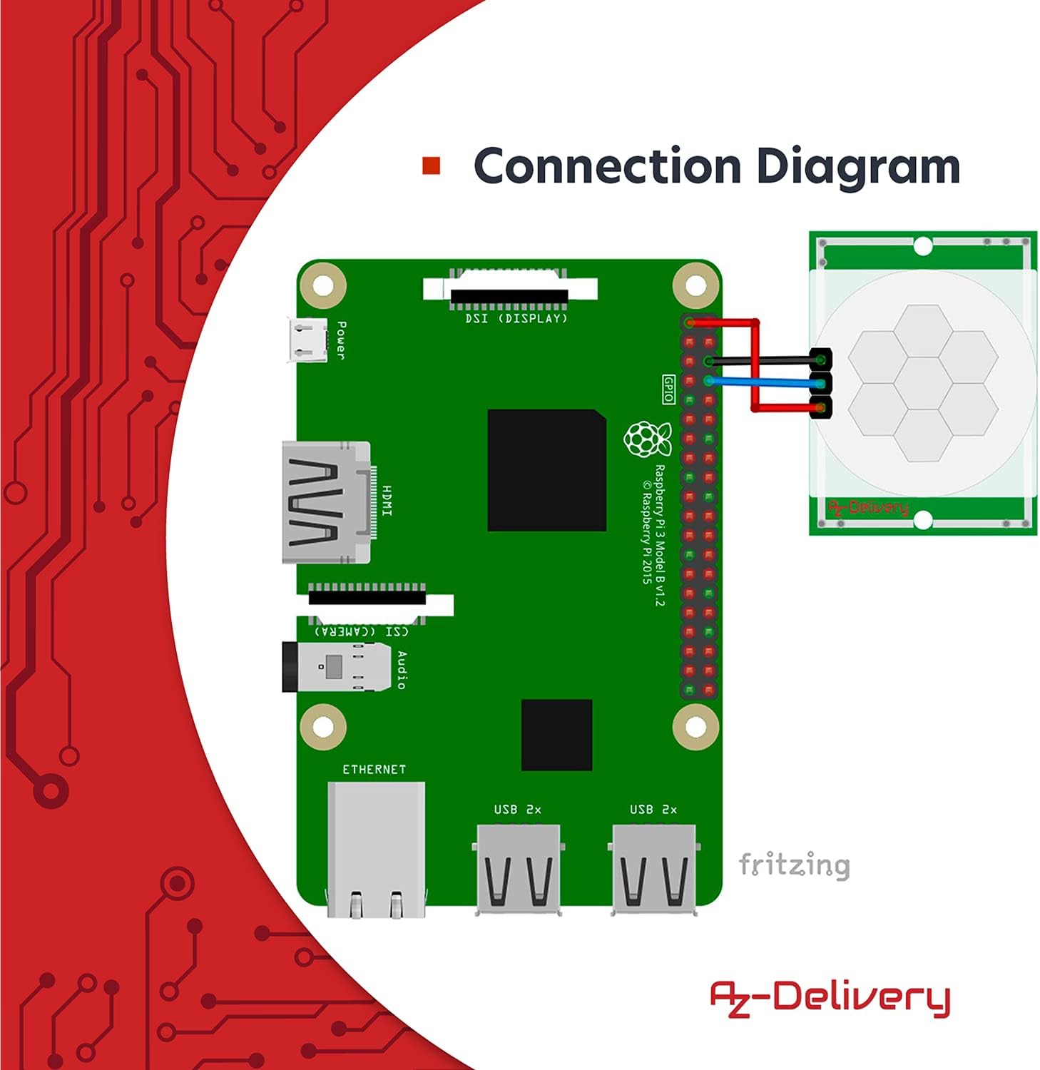 Thumbnail 4 de AZDelivery Sensori di movimento HC-SR501 PIR per Arduino con e-book di avvio
