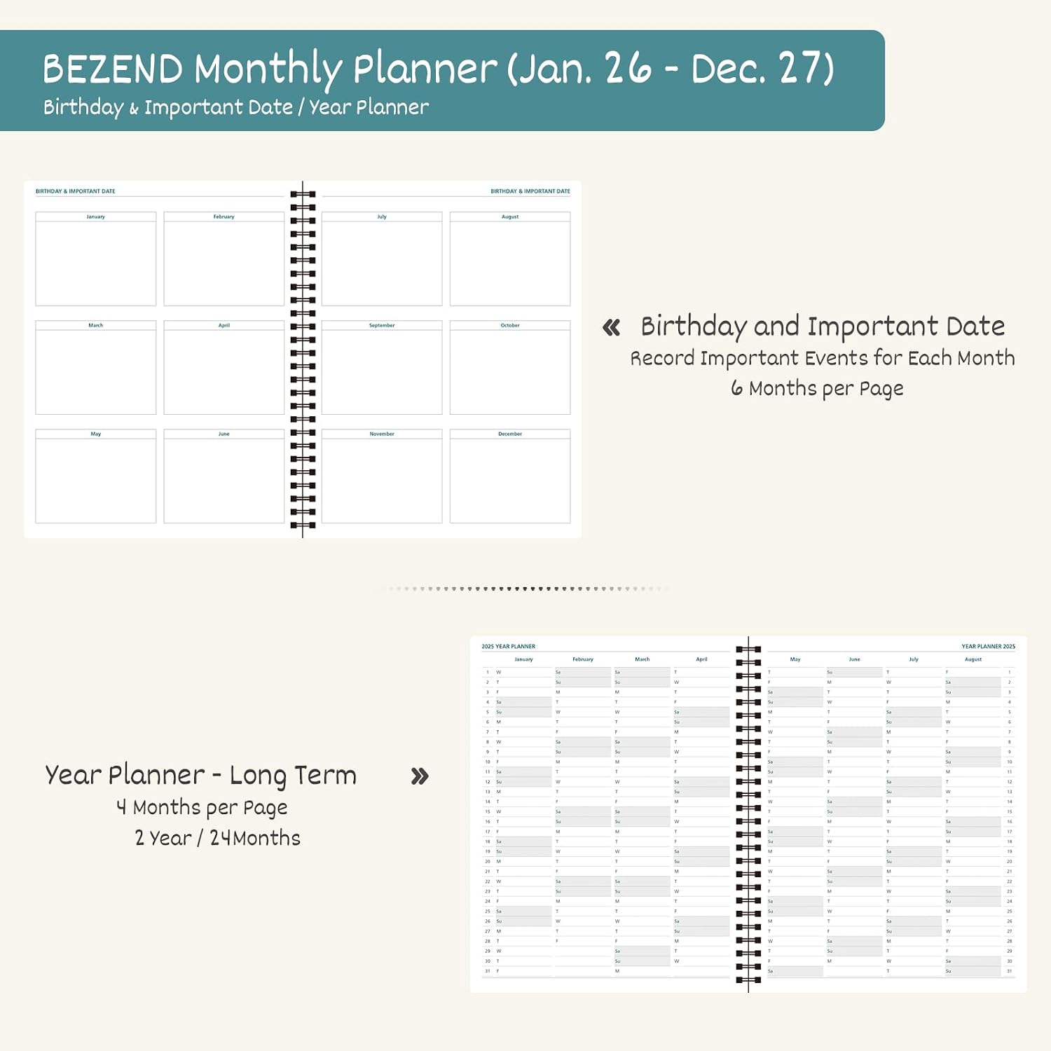 Detalle 2 de BEZEND 2026 2027 month planner 120 GSM