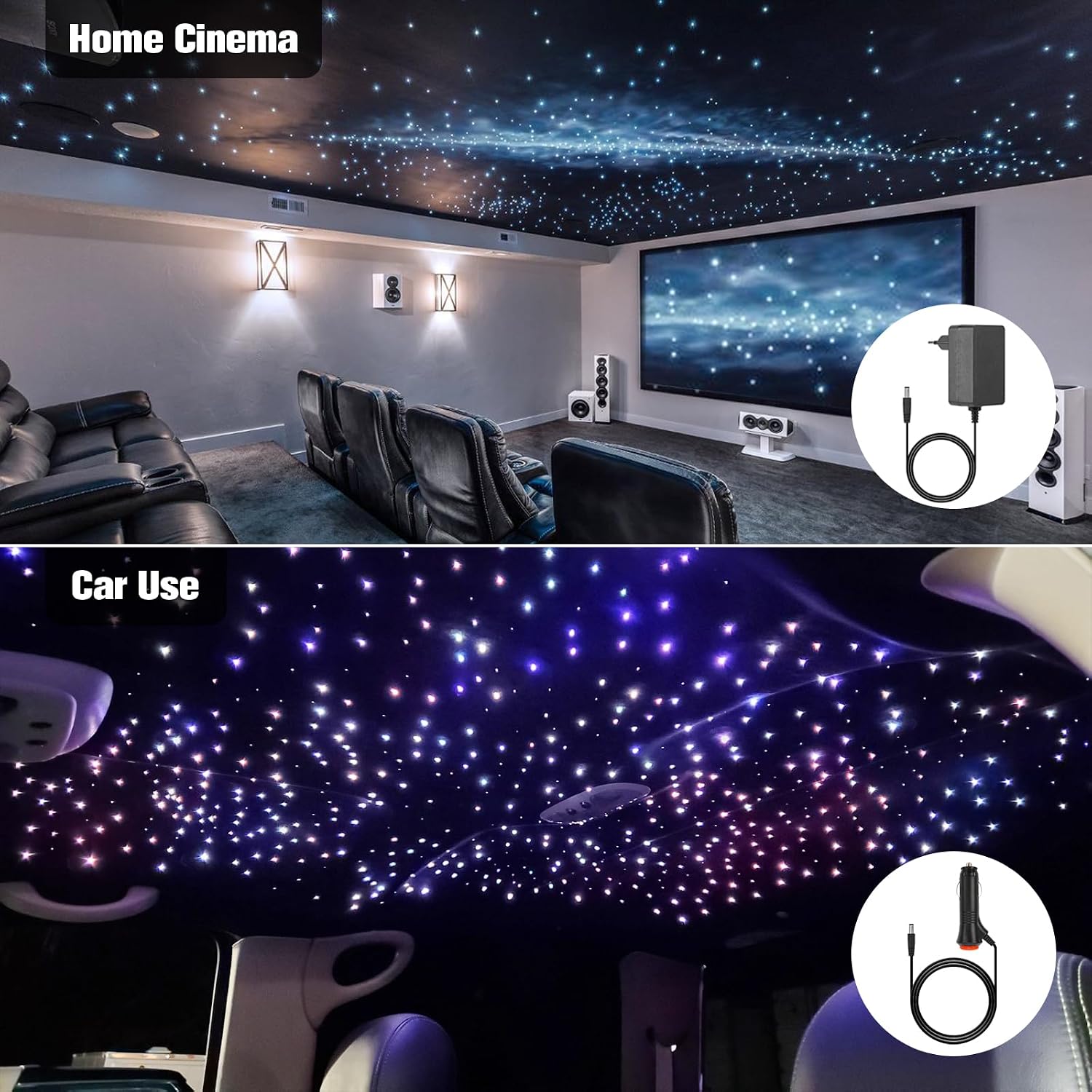 Thumbnail 1 de CHINLY 6W Twinkle Sternenhimmel Glasfaser-Deckenkit mit Bluetooth App, RGBW, Musikaktivierung - 650 Stück 0,75 mm x 3 m