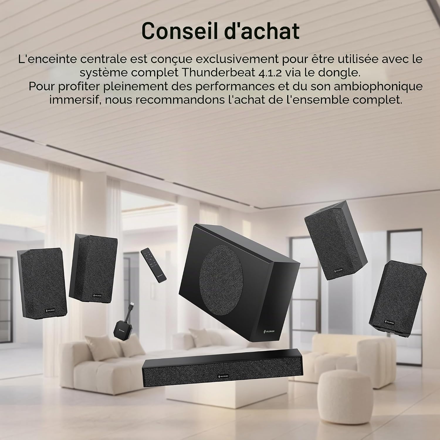 Thumbnail 2 de Valerion ThunderBeat Enceinte Centrale sans Fil — 120 W, Latence ultra-faible et Amélioration Vocale Adaptative