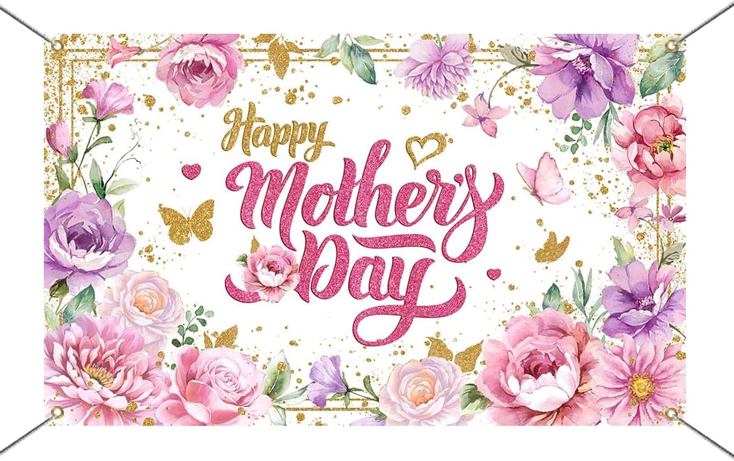 Thumbnail 1 de Avezano Happy Mother's Day Backdrop Banner – Pink Floral with Golden Accents (70.8 x 43.3 Inch)