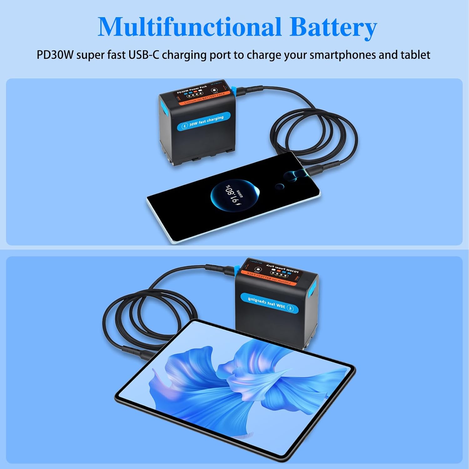 Detalle de TAVT Type-C PD 30W 9000mAh NP-F970 NP-F Battery for Sony NP-F Series and Camcorders
