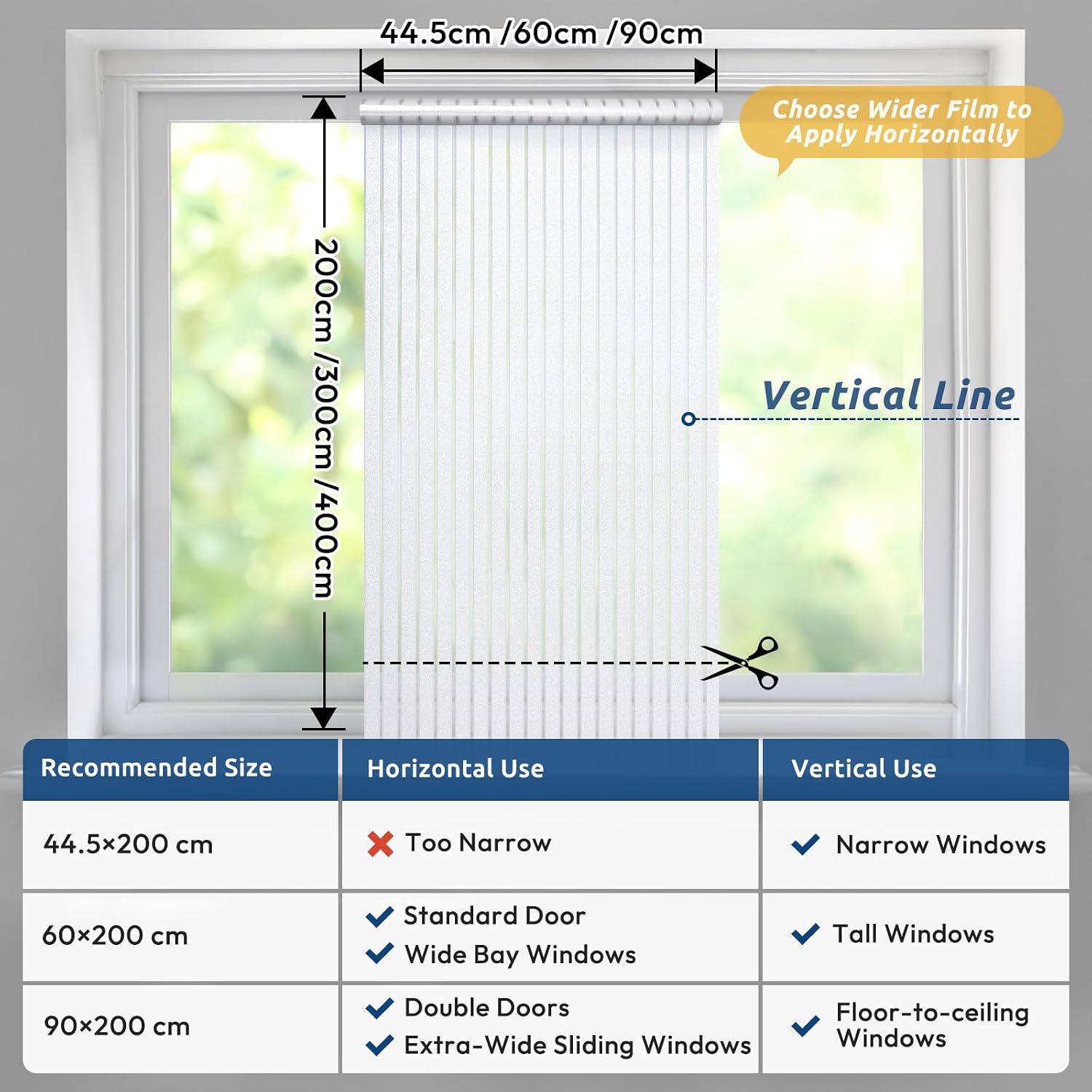 Detalle de rabbitgoo Window Film Privacy Film for Glass Windows (90 x 200 cm) – Frosted, No Glue, UV Protection