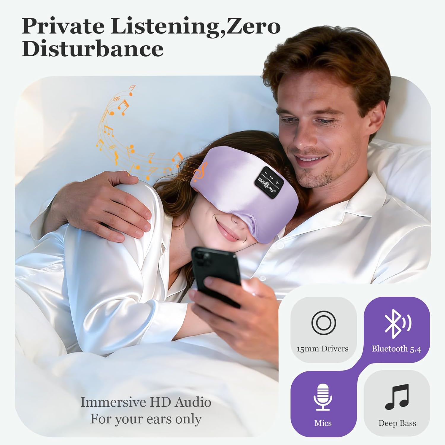 Thumbnail 4 de MUSICOZY Sleep Mask Headphones (3D Silk Bluetooth sleep mask) for side sleepers