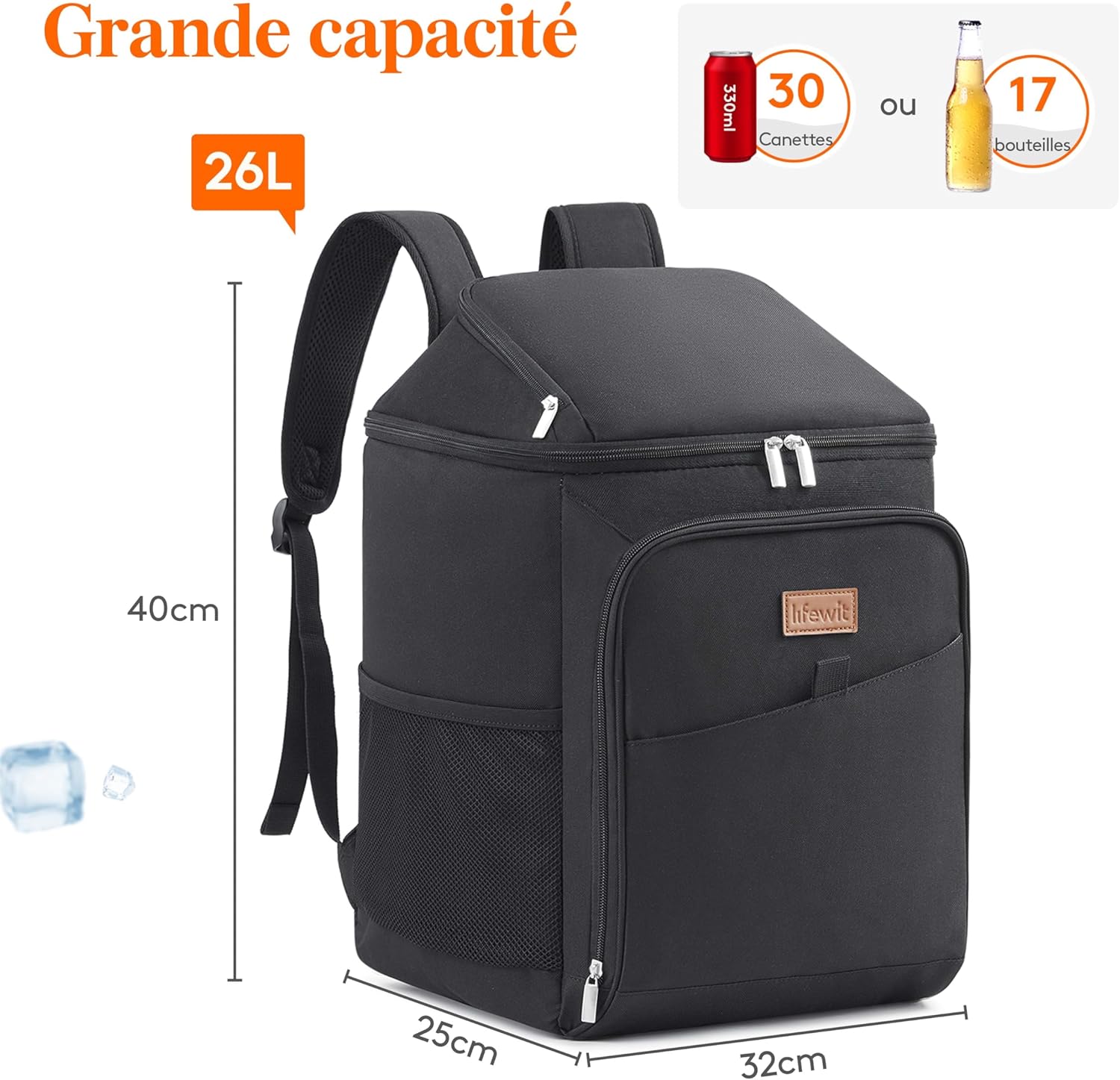 Thumbnail 3 de Lifewit Sac à Dos Isotherme Grand Glacière Souple 26L, Noir