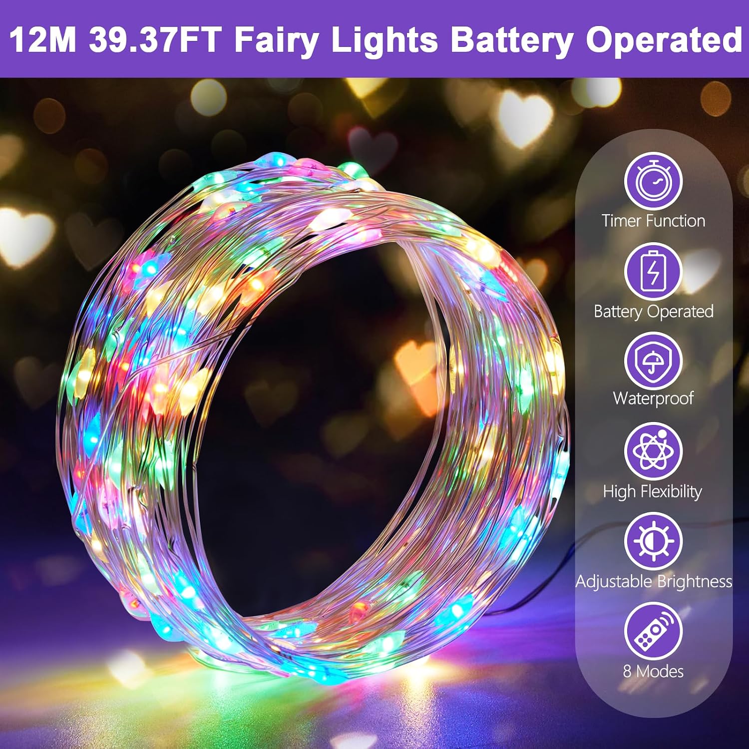 Detalle 2 de Vacoulery 12M 120 LED Lichterkette Batteriebetriebene 🎇