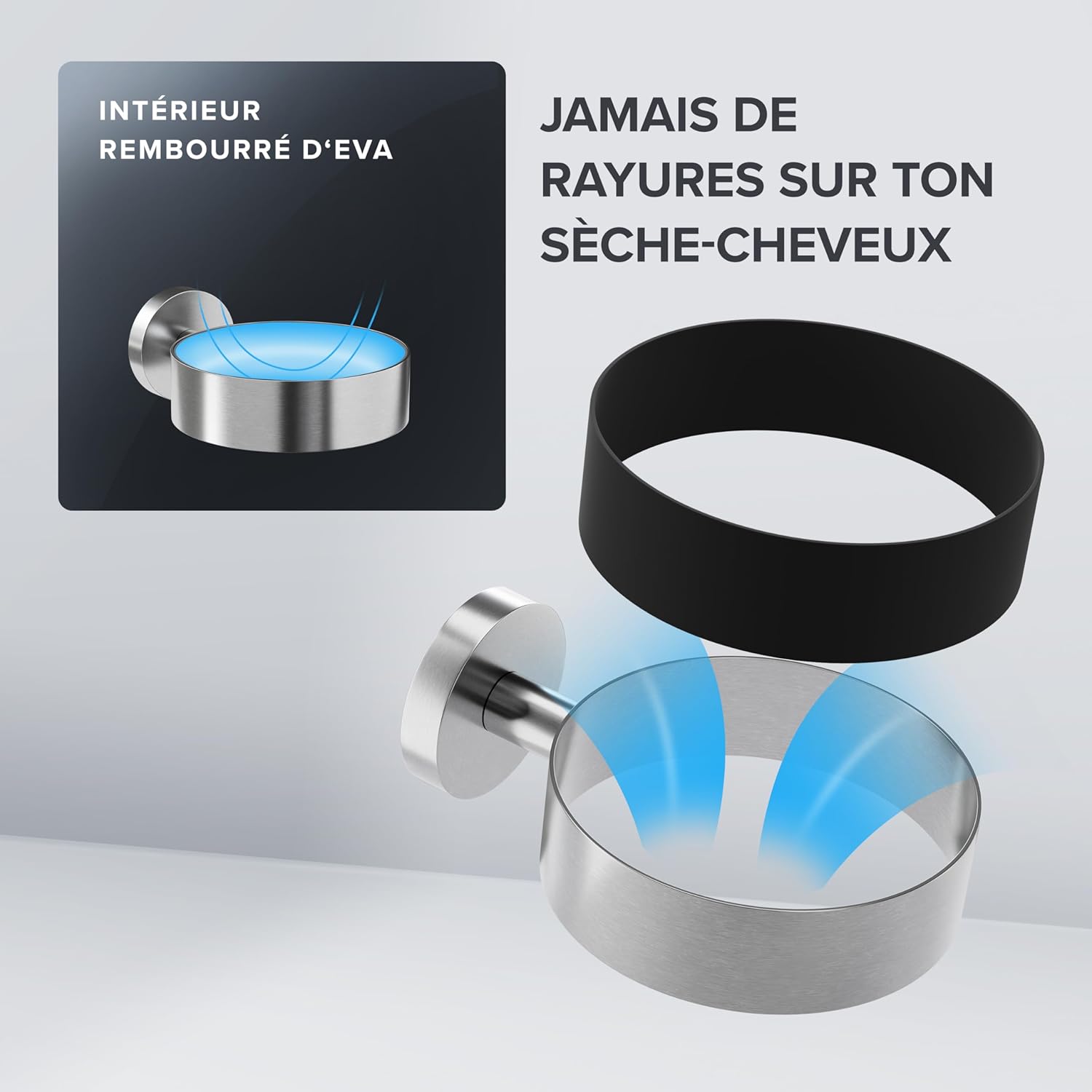 Thumbnail 1 de ovimar Porte-sèche-Cheveux Ronne — Acier Inoxydable et Rembourrage EVA, montage mural