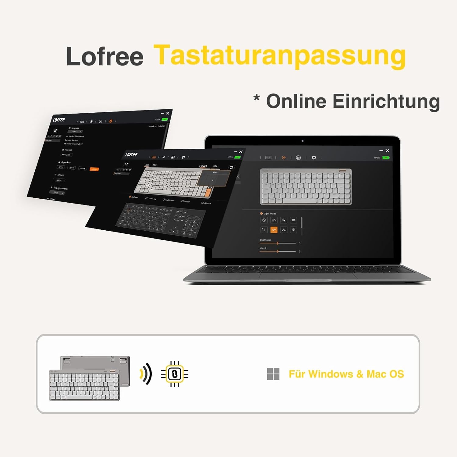 Thumbnail 6 de LOFREE Flow Lite100 Low-Profile mechanische Tastatur (QWERTZ, Weiß) – Bluetooth/2.4G/kabelgebunden, swappable mit Specter linearen Switches