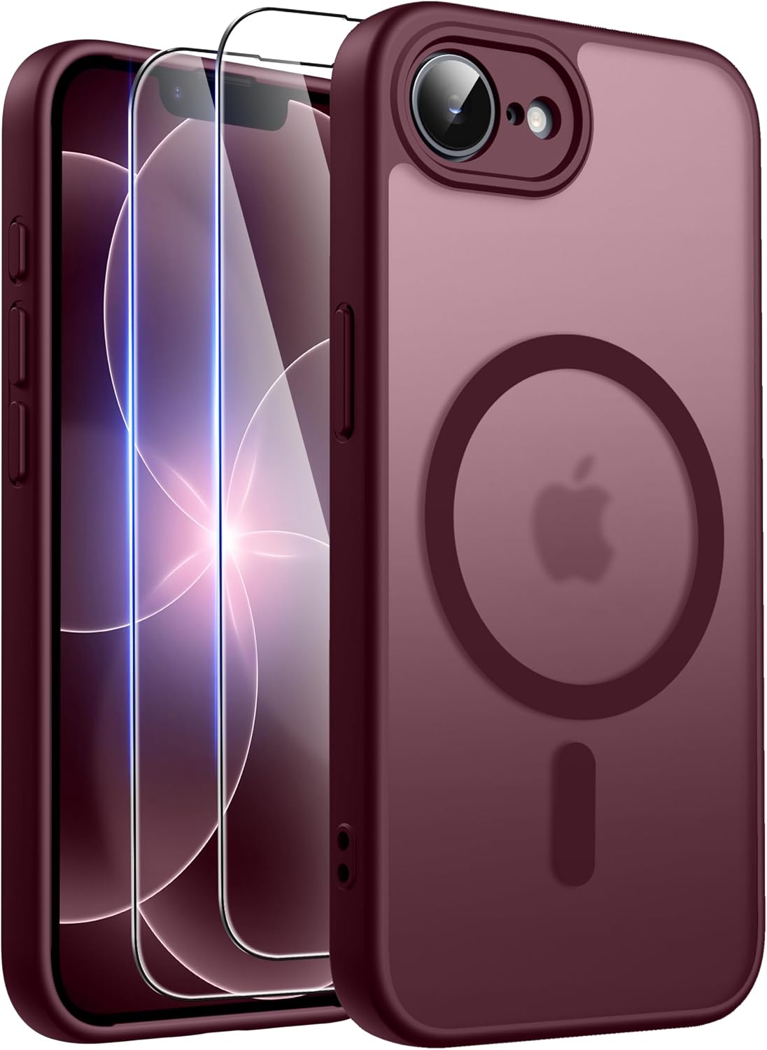 Detalle de Qasyfanc Magnetic Case for iPhone 17e / 16e with 2 Tempered Glass Protectors – Wine Red