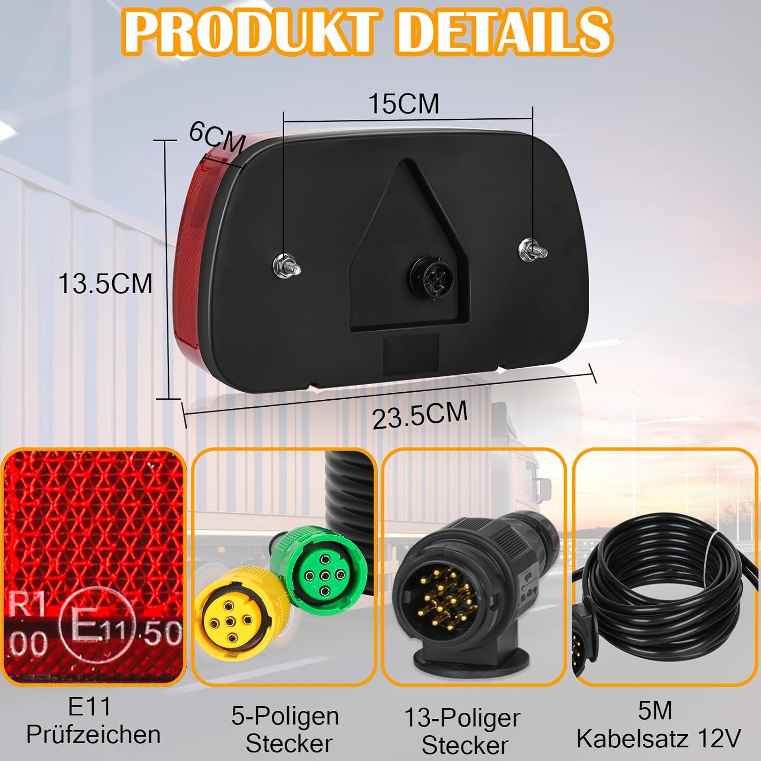 Thumbnail 2 de Warmfay Anhänger Rückleuchten Set (12 V, Universal, 13-polig, 5 m Kabelsatz, E11-zertifiziert)