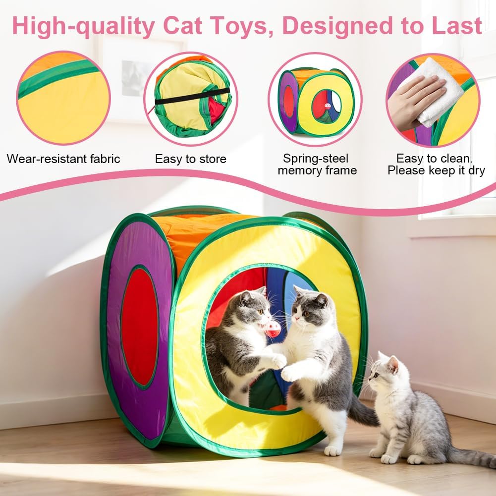 Detalle 1 de Retro Shaw 33-Piece Cat Toy Set with Collapsible Cube Tunnel