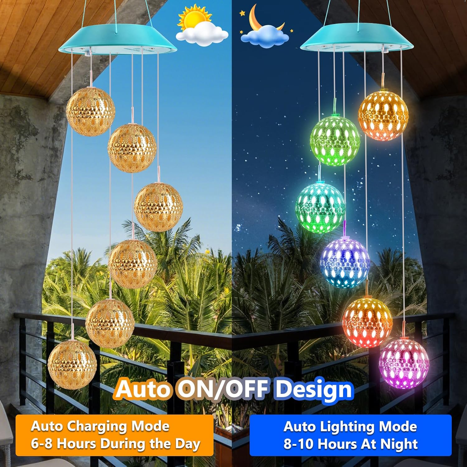 Detalle 2 de Toodour S6-WC18-P Solar Wind Chime with Color-Changing LED Balls