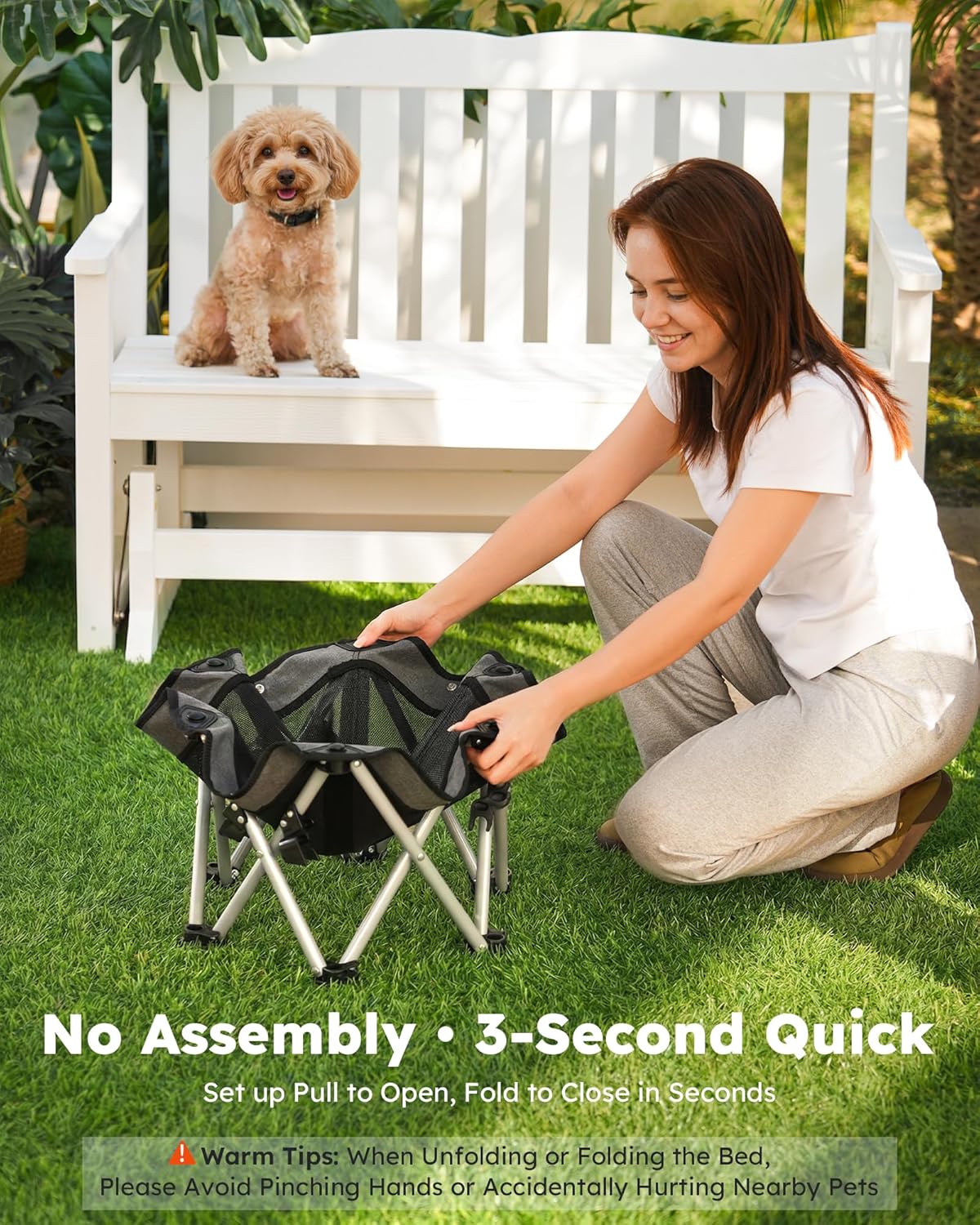 Detalle de pecute Dog Cooling Mat on Elevated Dog Bed — 3-Sec Pop-Up Raised Bed, Outdoor Cooling for Dogs