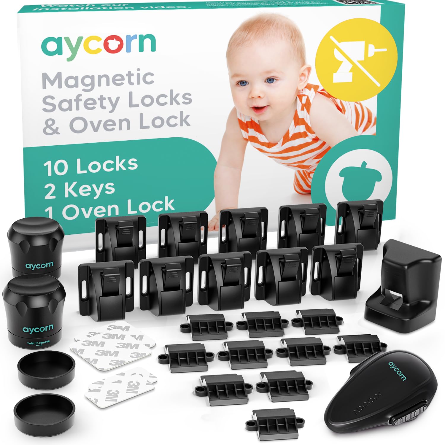 Aycorn magnetisches Schrankschloss & Backofen-Kindersicherung für Schubladen und Schränke (ohne Bohren)