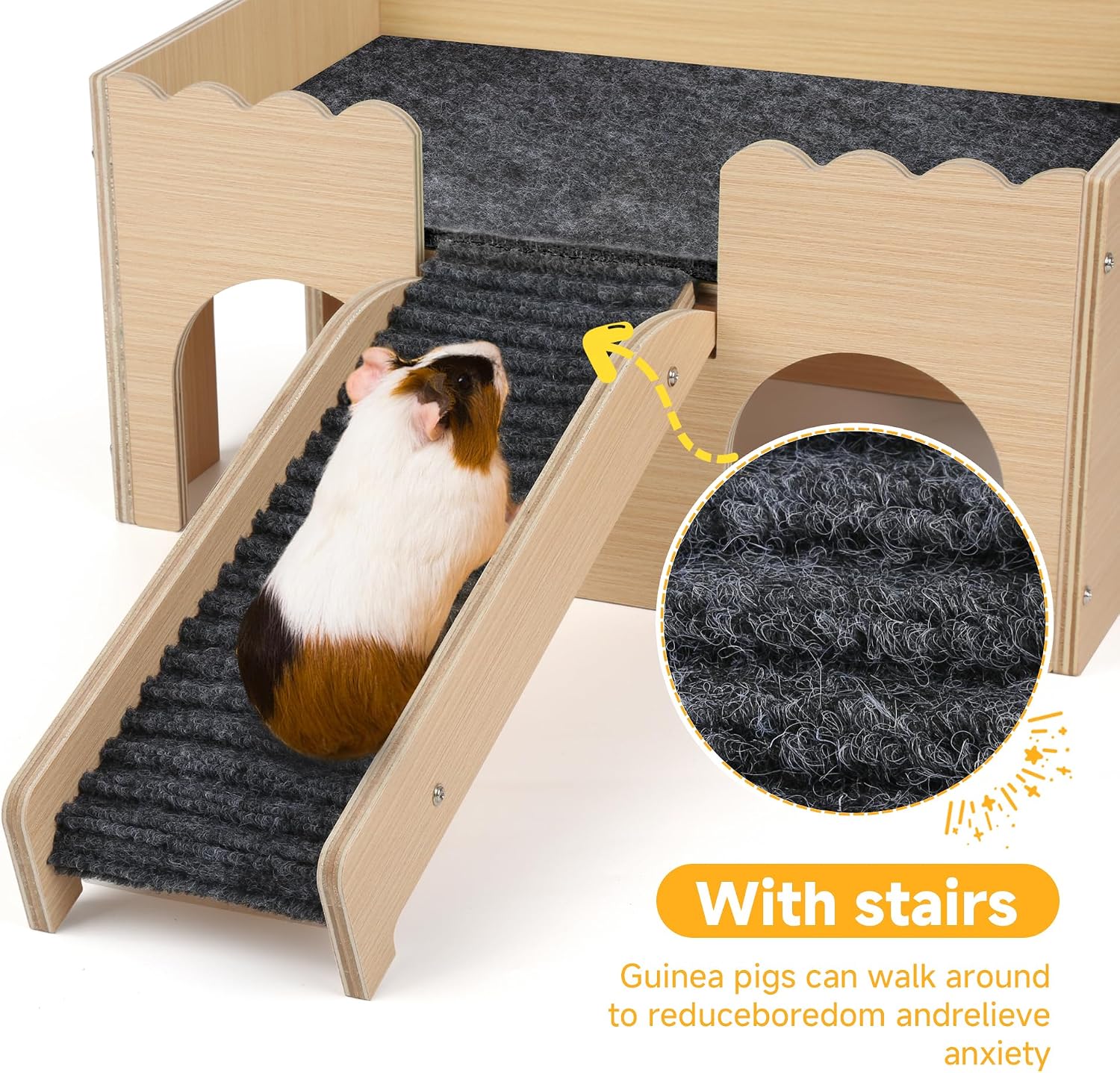 Thumbnail 4 de Guinea Pig Castle: Large Wooden Hideout with Stairs for Small Pets