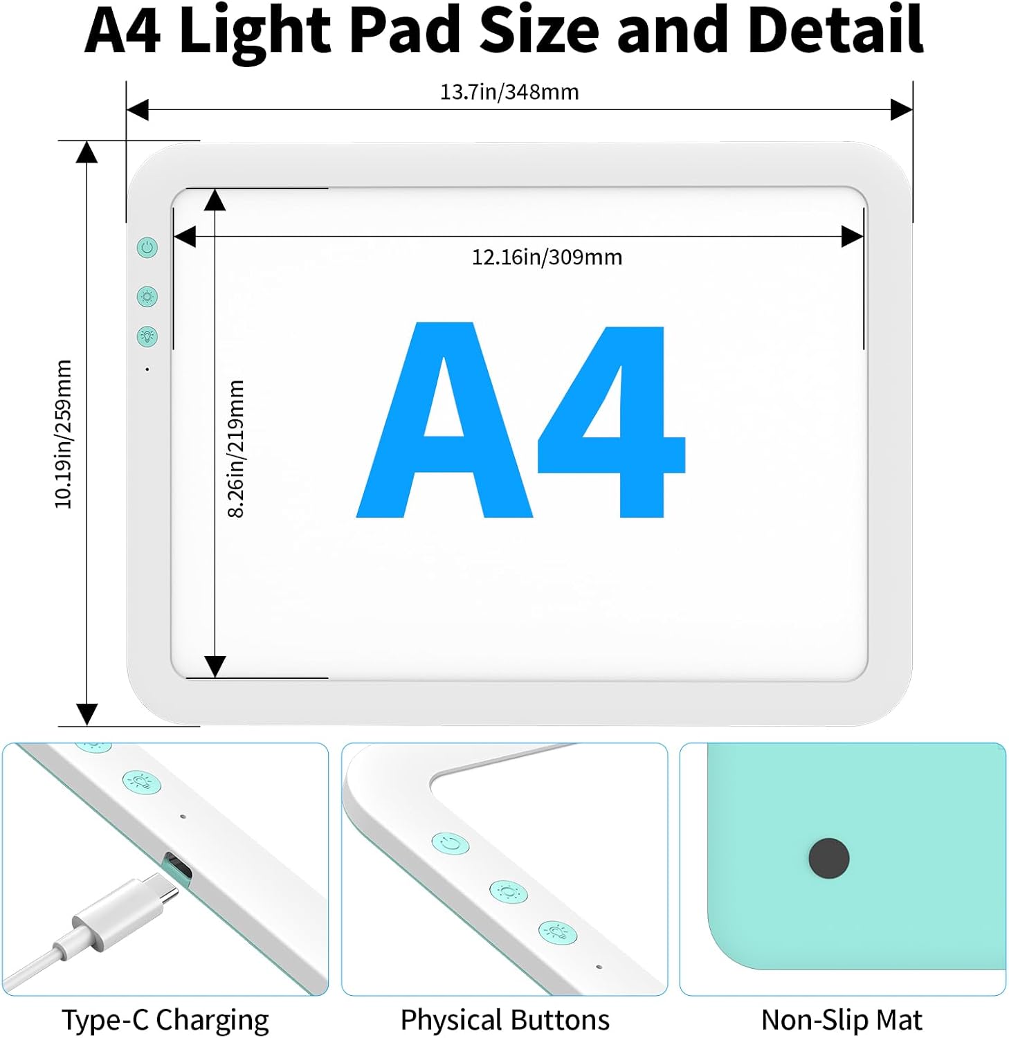 Detalle de TOHETO A4 Rechargeable LED Light Pad 3500mAh